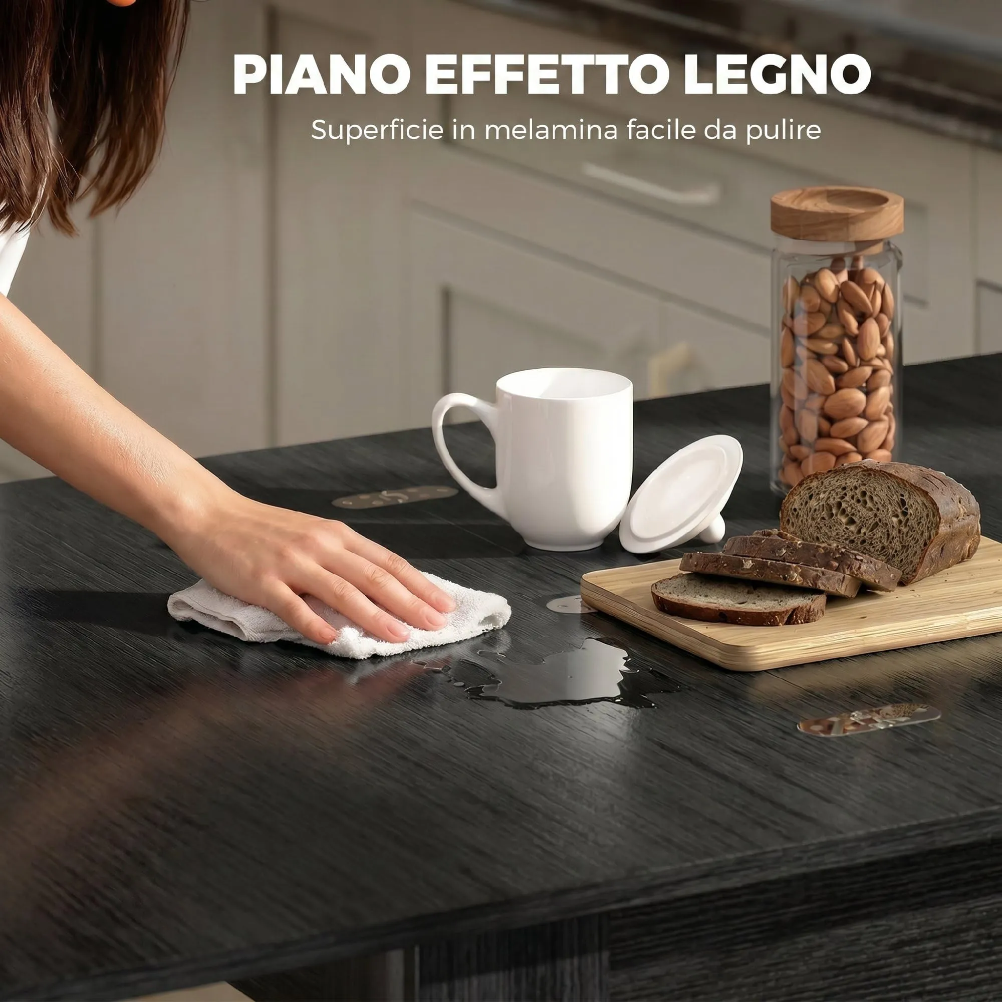 HOMCOM Tavolo da Pranzo Allungabile 70-140cm per 4-6 Persone, Nero Effetto Legno - immagine 5
