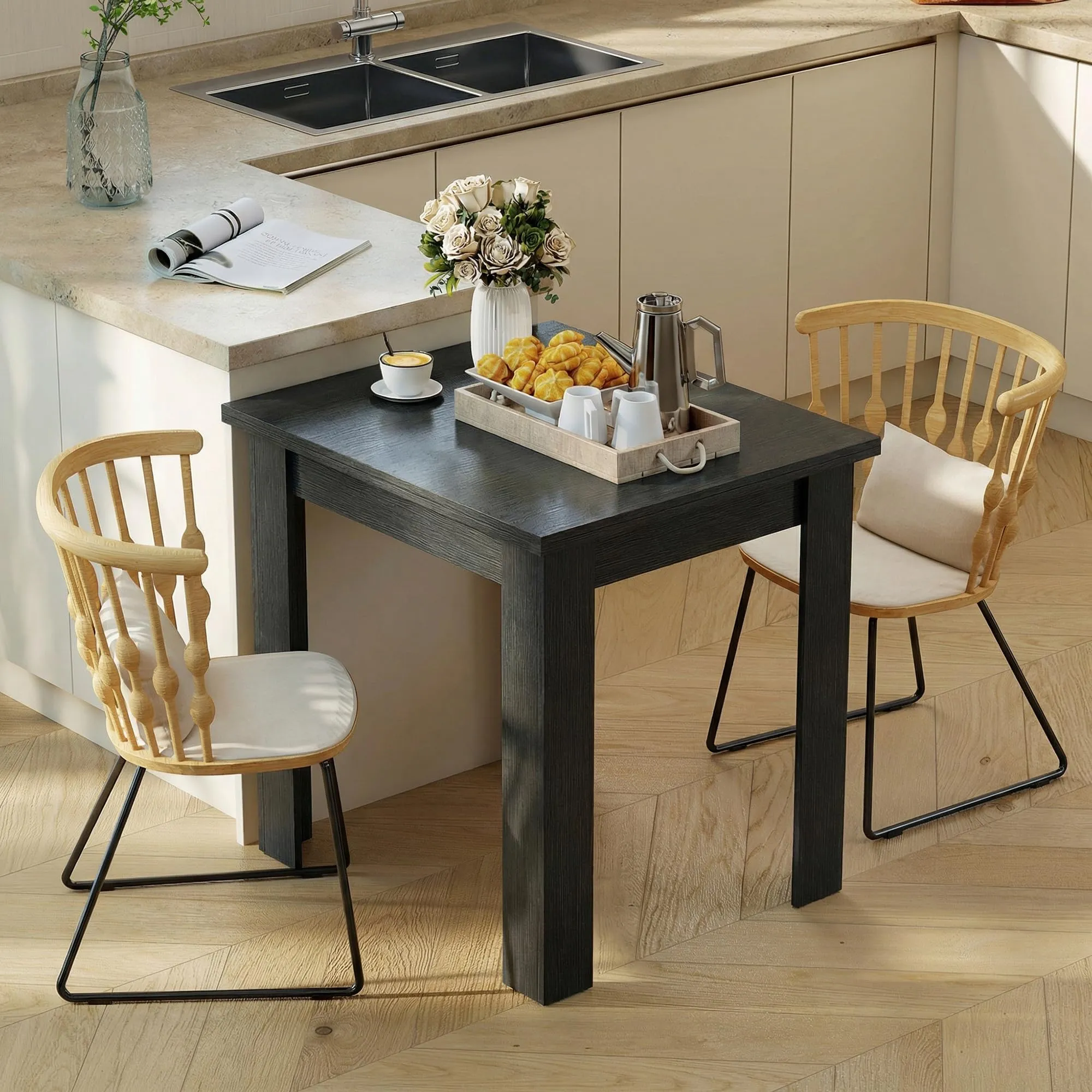 HOMCOM Tavolo da Pranzo Allungabile 70-140cm per 4-6 Persone, Nero Effetto Legno - immagine 7