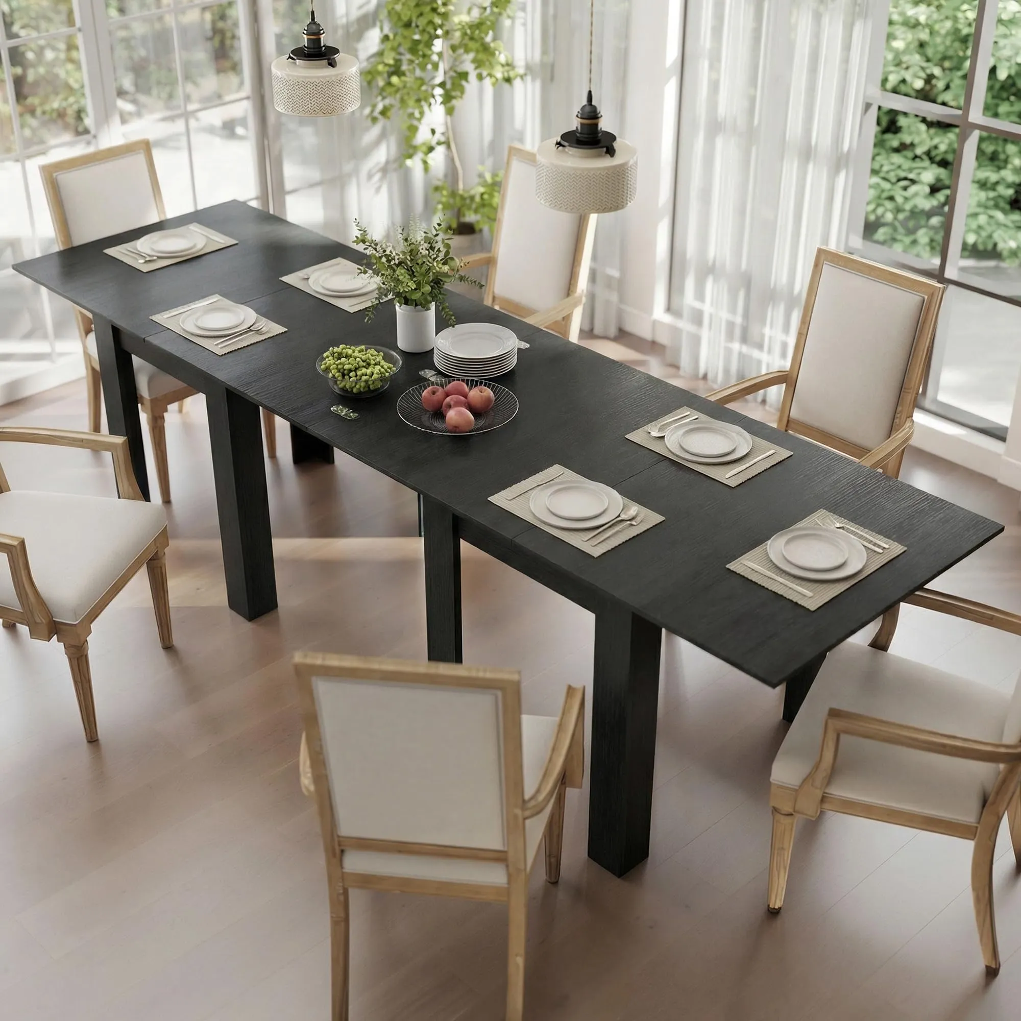 HOMCOM Tavolo da Pranzo Allungabile 70-140cm per 4-6 Persone, Nero Effetto Legno - immagine 8