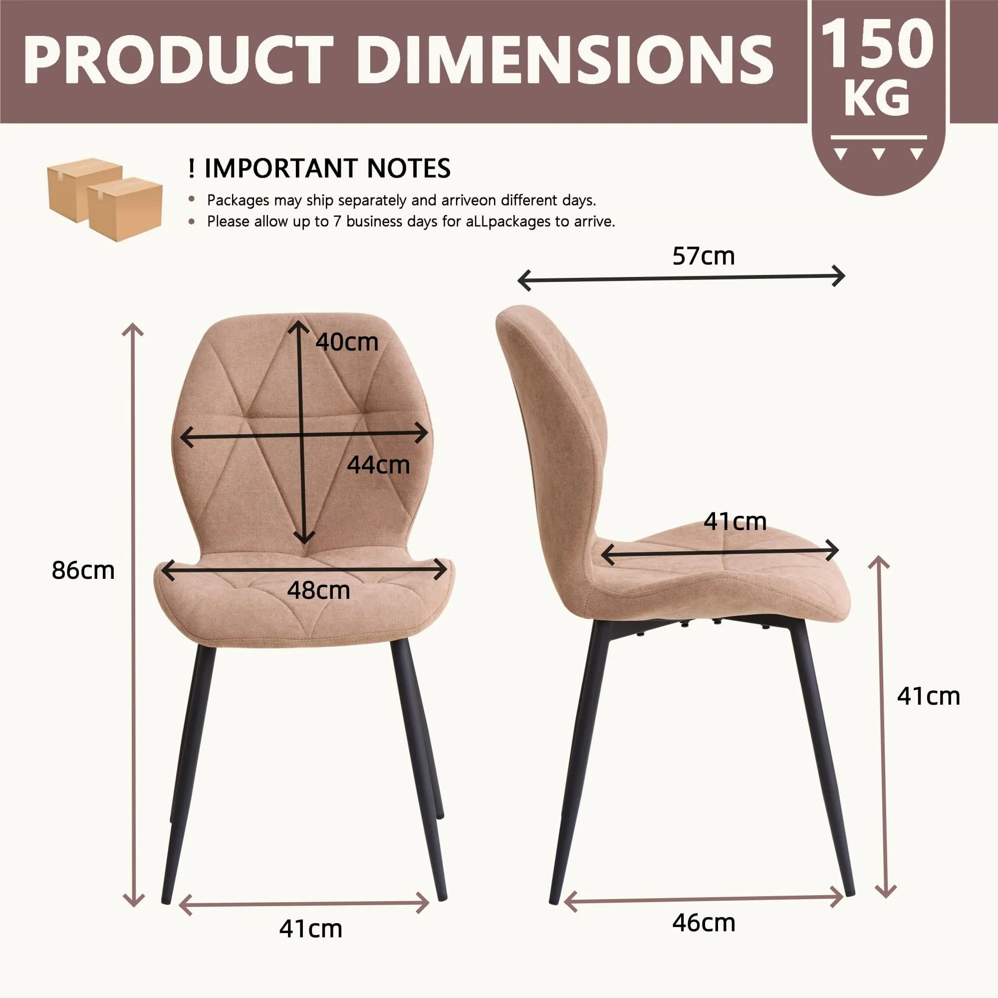 GrandCA HOME Set di 2 Sedie da Pranzo Imbottite in Tessuto a Rombi, Gambe in Metallo, Kaki - immagine 2
