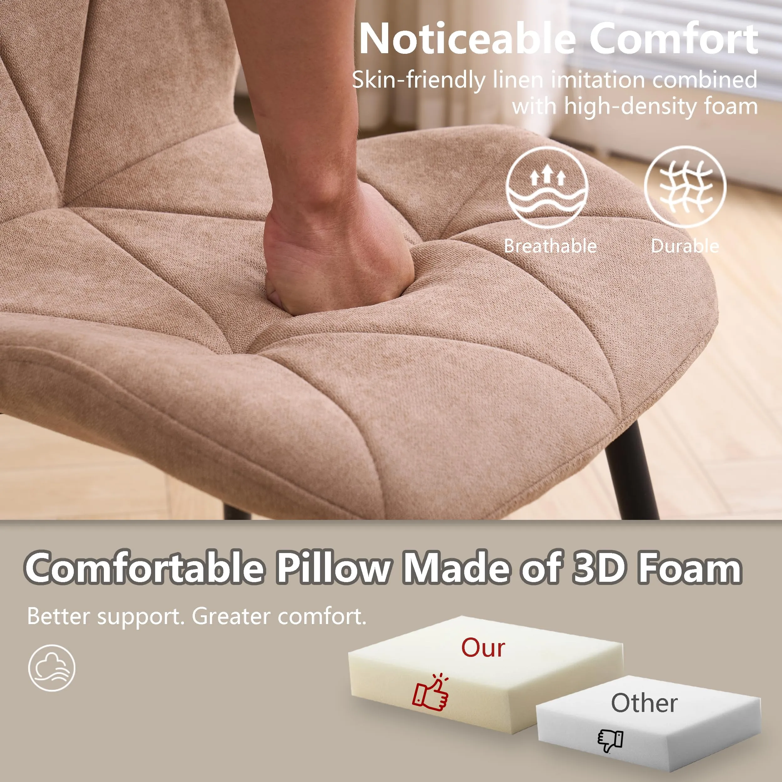 GrandCA HOME Set di 2 Sedie da Pranzo Imbottite in Tessuto a Rombi, Gambe in Metallo, Kaki - immagine 5