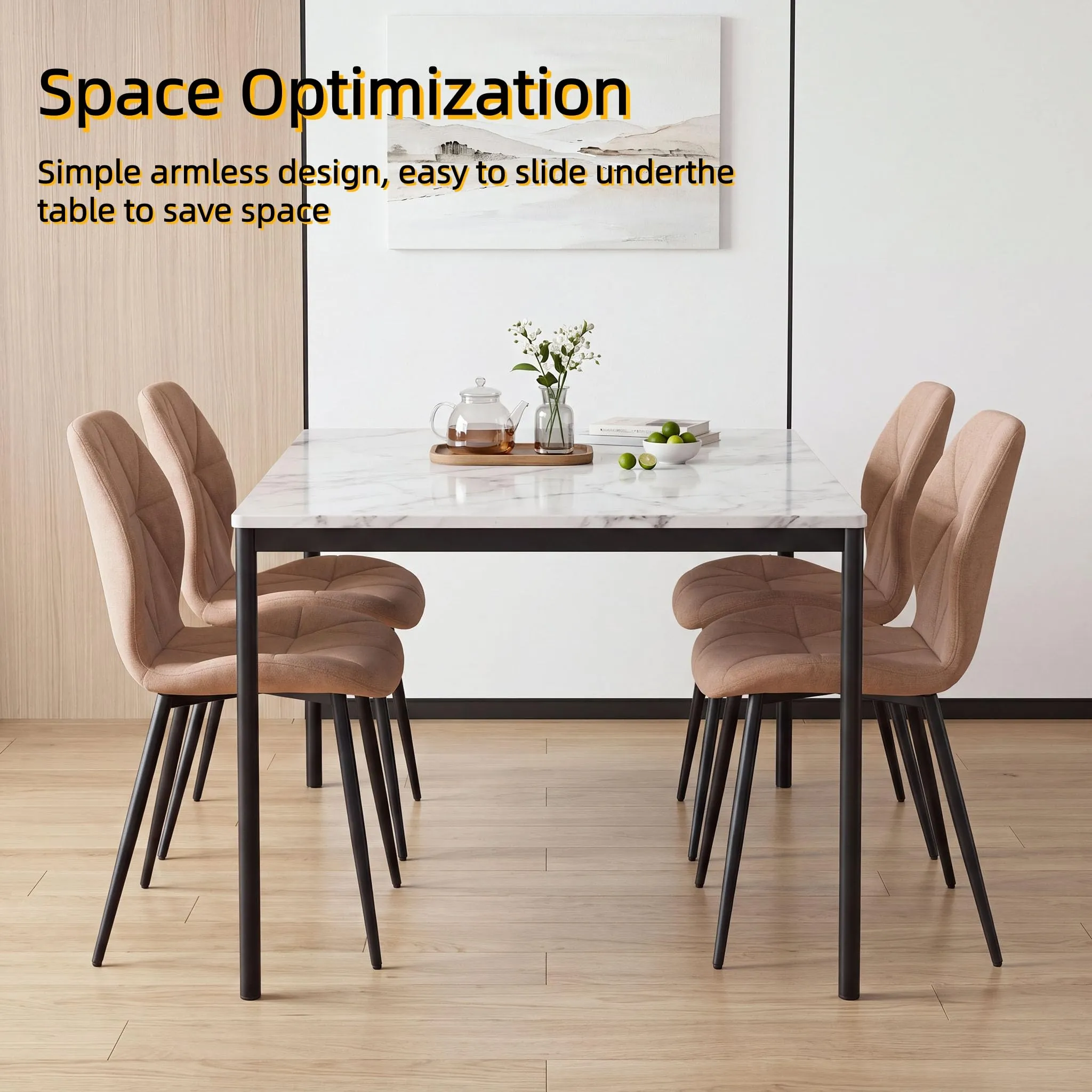 GrandCA HOME Set di 2 Sedie da Pranzo Imbottite in Tessuto a Rombi, Gambe in Metallo, Kaki - immagine 6