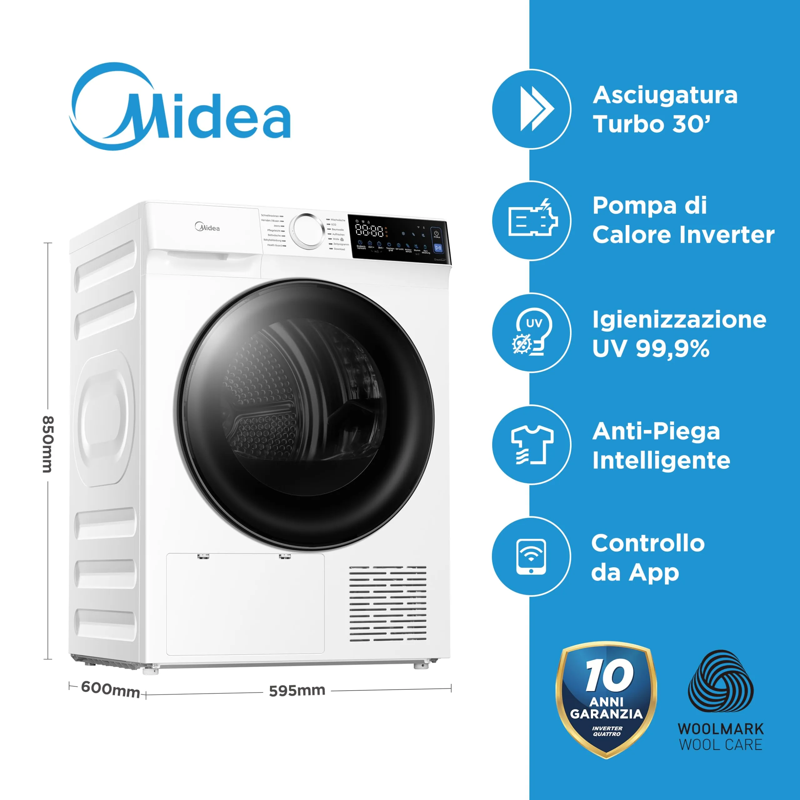 Midea Serie V5 Asciugatrice Pompa di Calore 9 kg MDV5EH90WBC - immagine 3