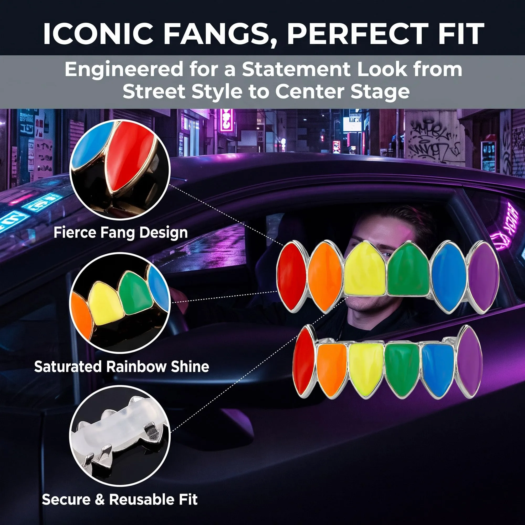 LONGHAO Set di 2 Grillz Hip Hop per Denti con 2 Stampi in Silicone, Metallo - immagine 4