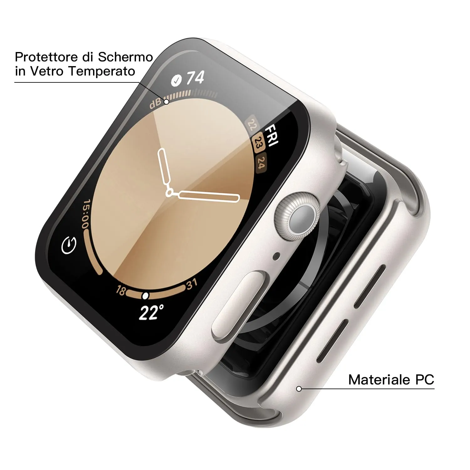 Misxi Cover in Vetro Temperato per Apple Watch Serie 6/SE/5/4 44mm, 2 Pezzi (1 Luce Stellare + 1 Trasparente) - immagine 4