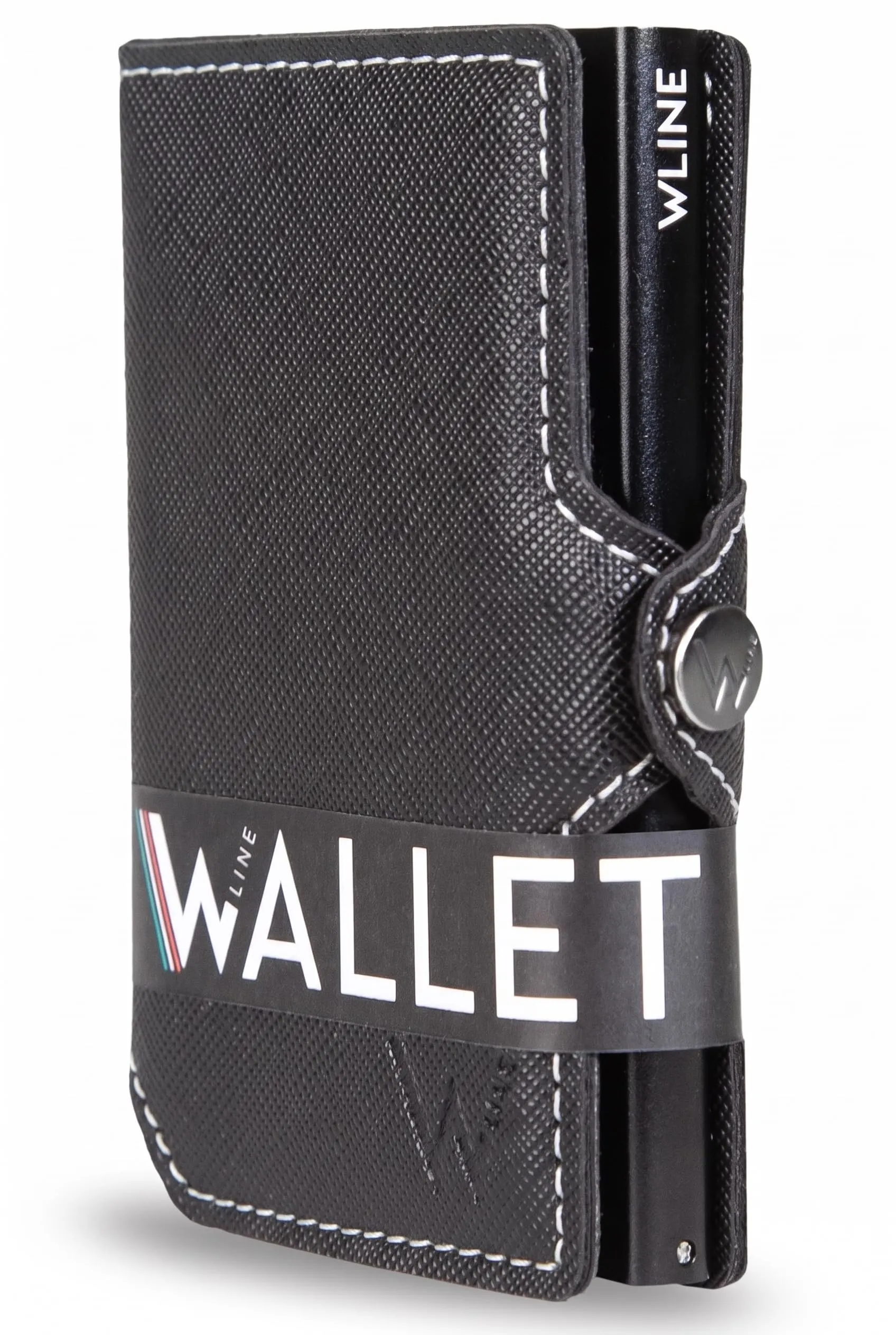 WLine Portafoglio Uomo Slim RFID in Pelle PU, Nero e Bianco Saffiano, Senza Zip - immagine 1