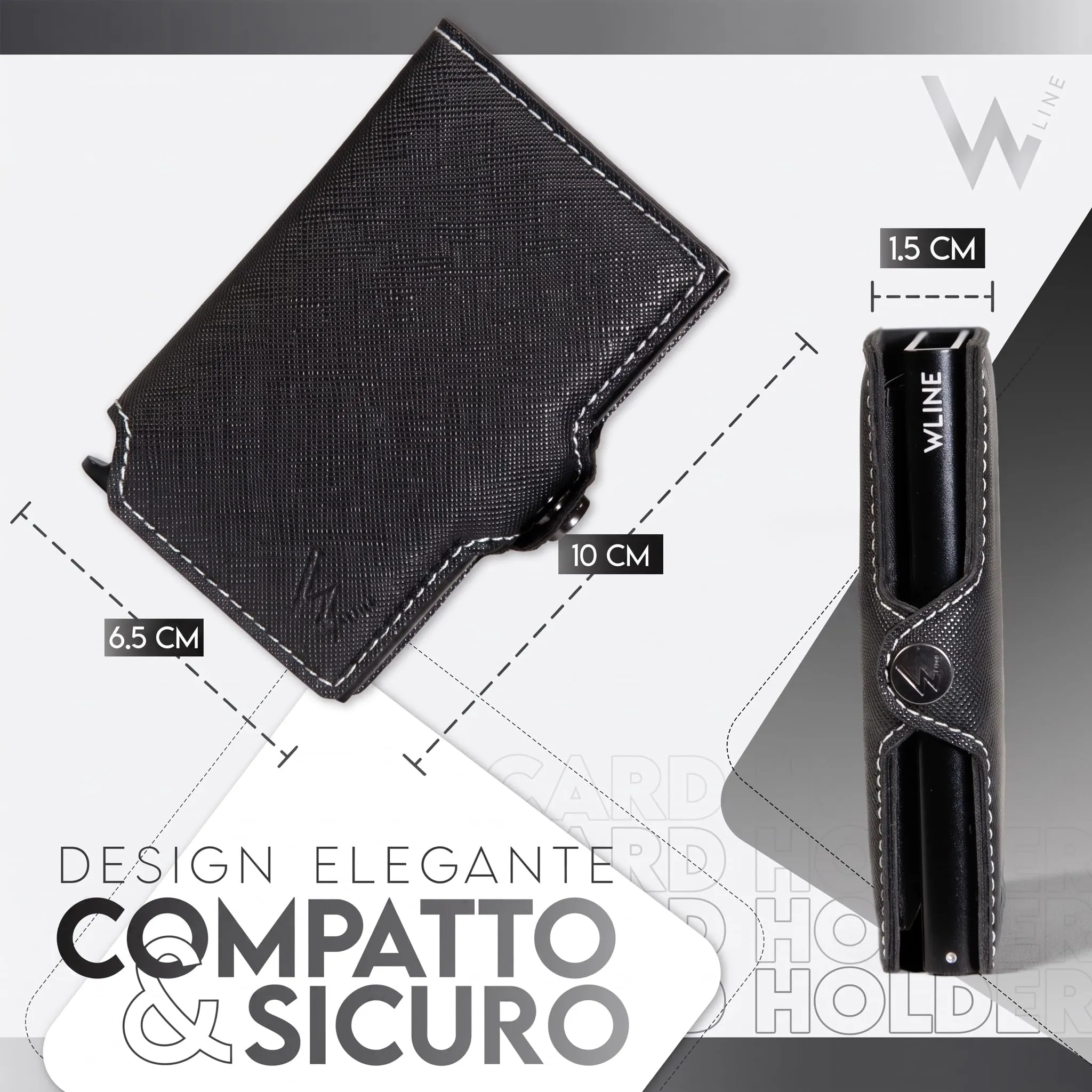 WLine Portafoglio Uomo Slim RFID in Pelle PU, Nero e Bianco Saffiano, Senza Zip - immagine 2