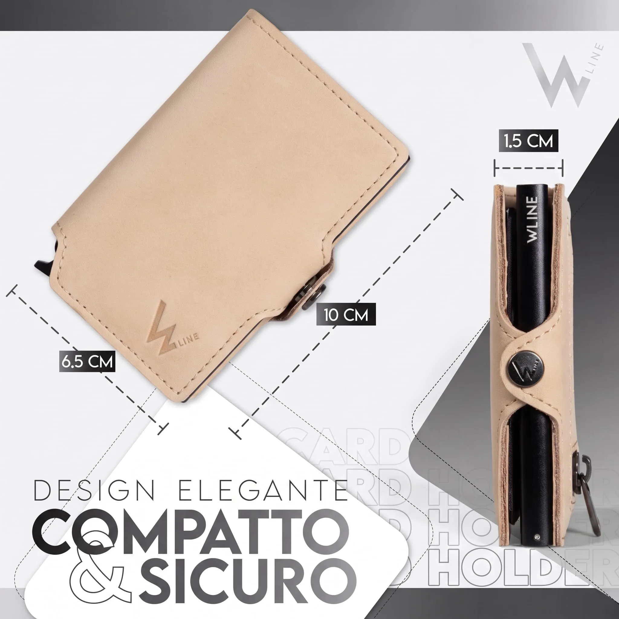 WLine Portafoglio Donna e Uomo Piccolo con RFID e Zip, Pelle PU, Sabbia Vintage - immagine 3
