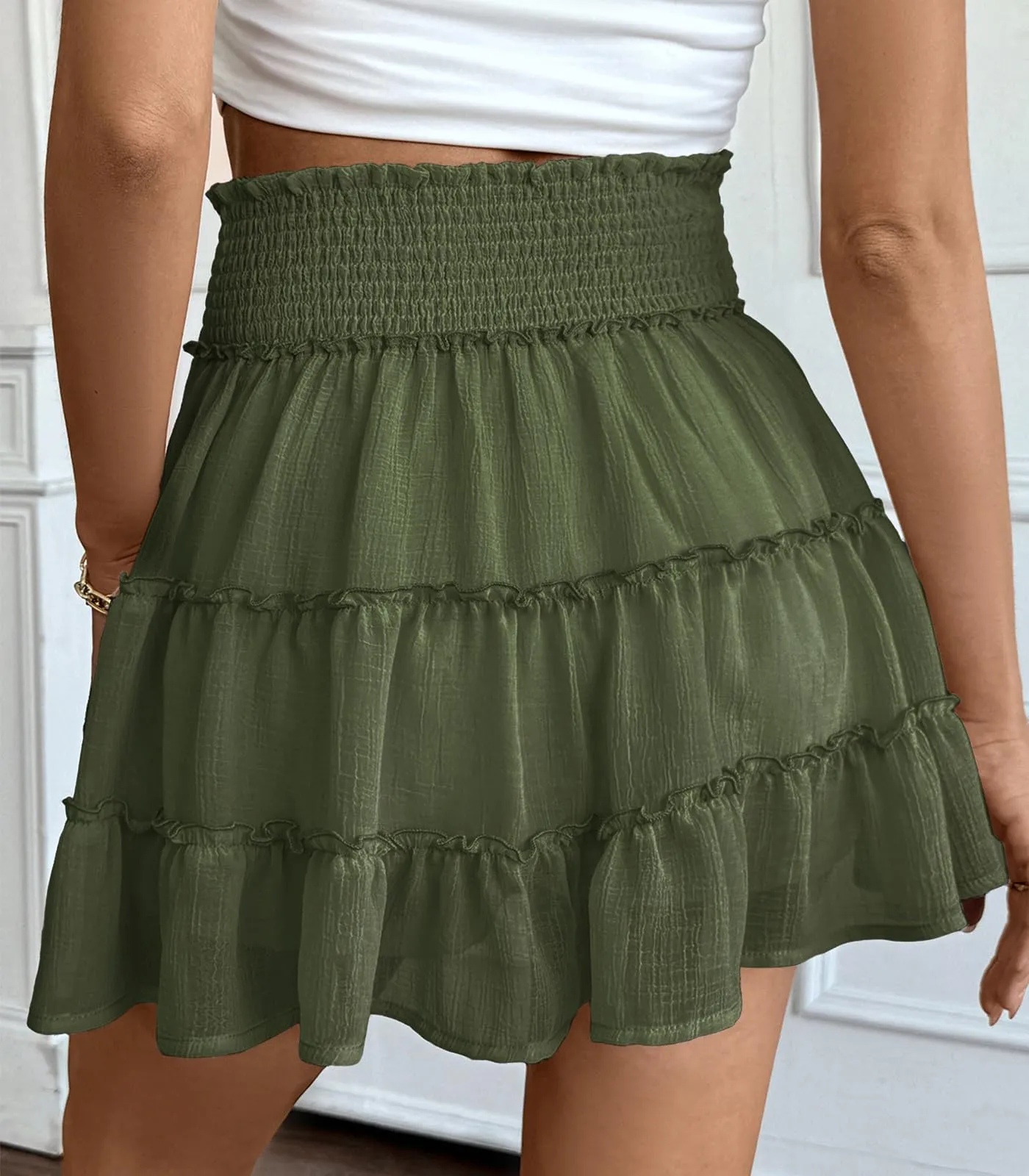 Adigaber Donna Mini Gonna Vita Alta Tinta Unita con Pantaloncini - immagine 3