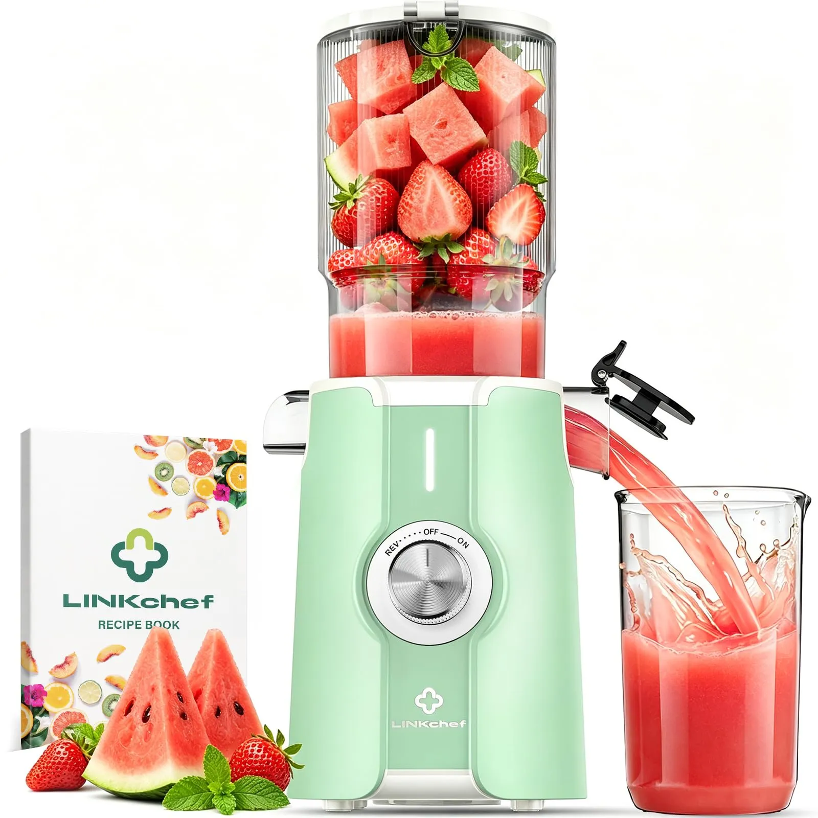 LINKChef Estrattore di succo a freddo, Slow Juicer per frutta e verdura, apertura 115mm, 1.2L, 200W - immagine 1