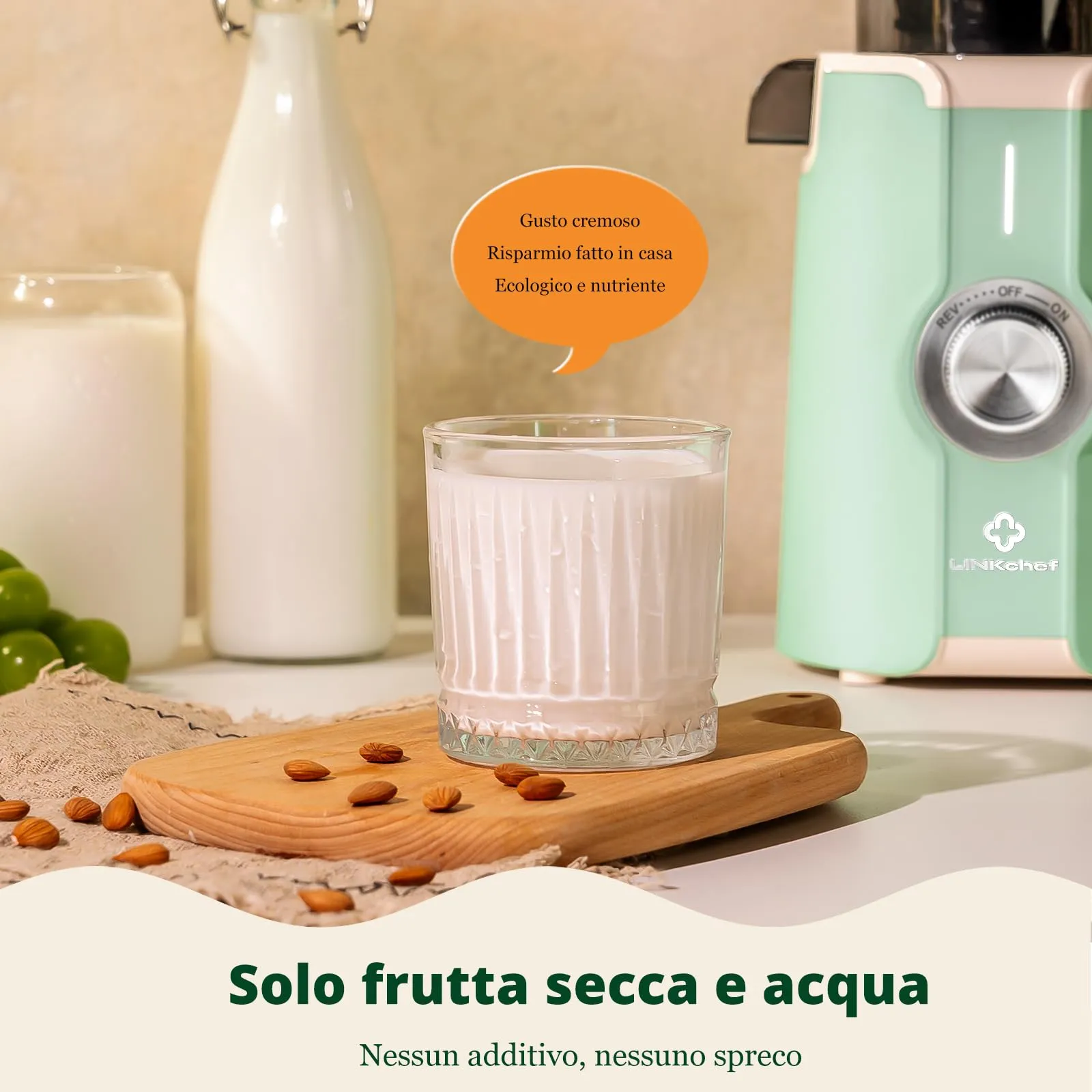 LINKChef Estrattore di succo a freddo, Slow Juicer per frutta e verdura, apertura 115mm, 1.2L, 200W - immagine 7