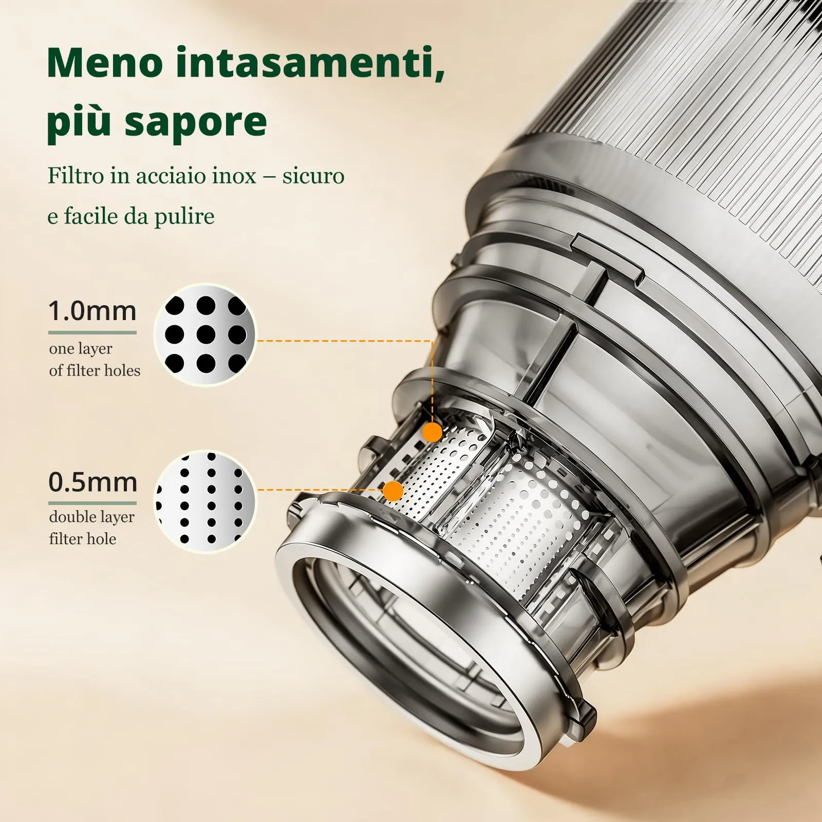 LINKChef Estrattore di succo a freddo, Slow Juicer per frutta e verdura, apertura 115mm, 1.2L, 200W - immagine 9