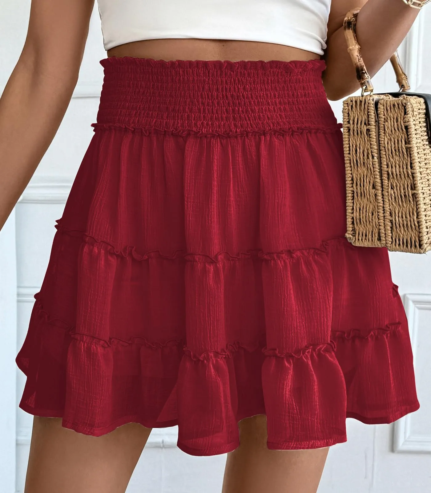Adigaber Donna Mini Gonna Vita Alta Tinta Unita con Pantaloncini - immagine 5