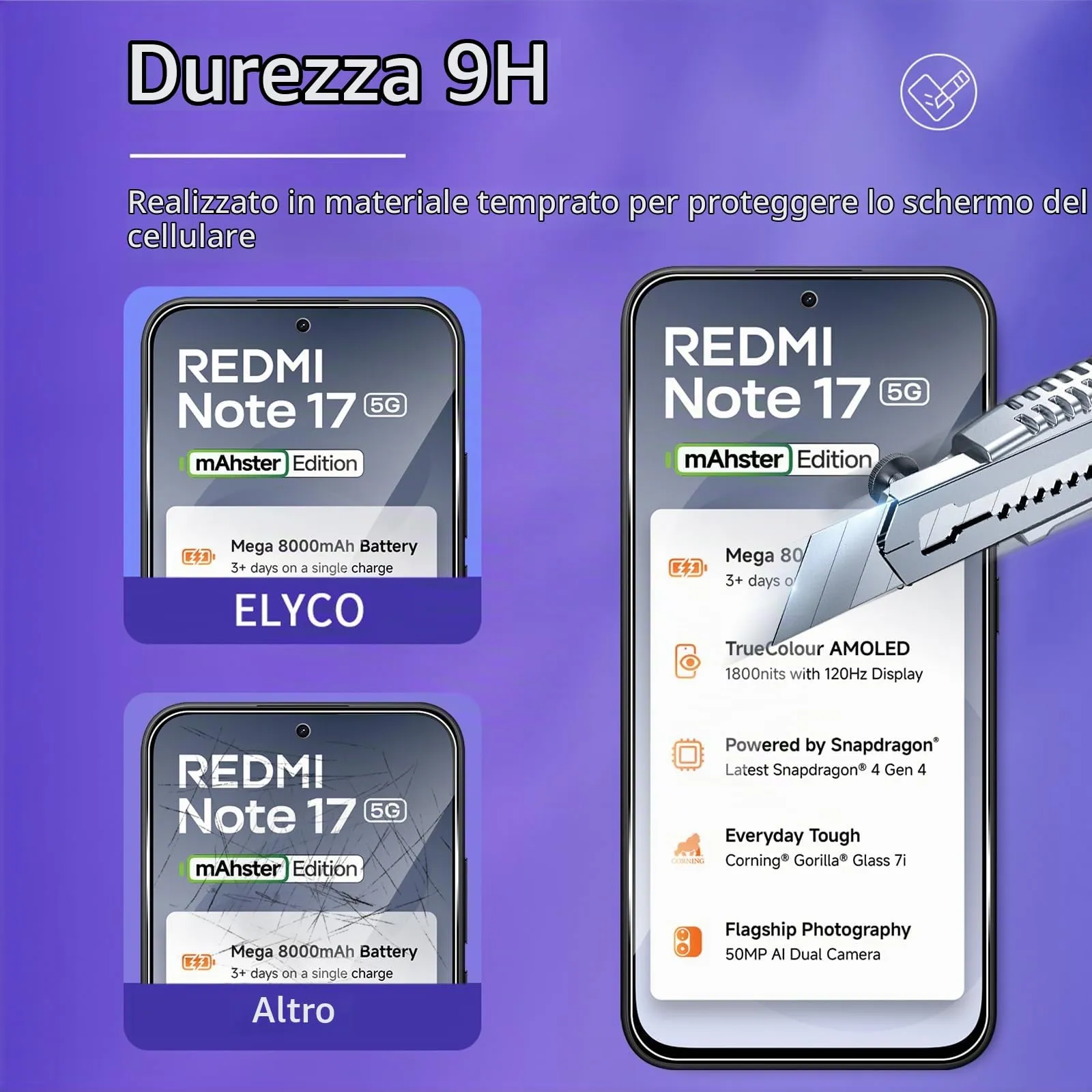 ELYCO Vetro Temperato per Xiaomi Redmi Note 17 4G/5G, 3+3 Pezzi - immagine 3