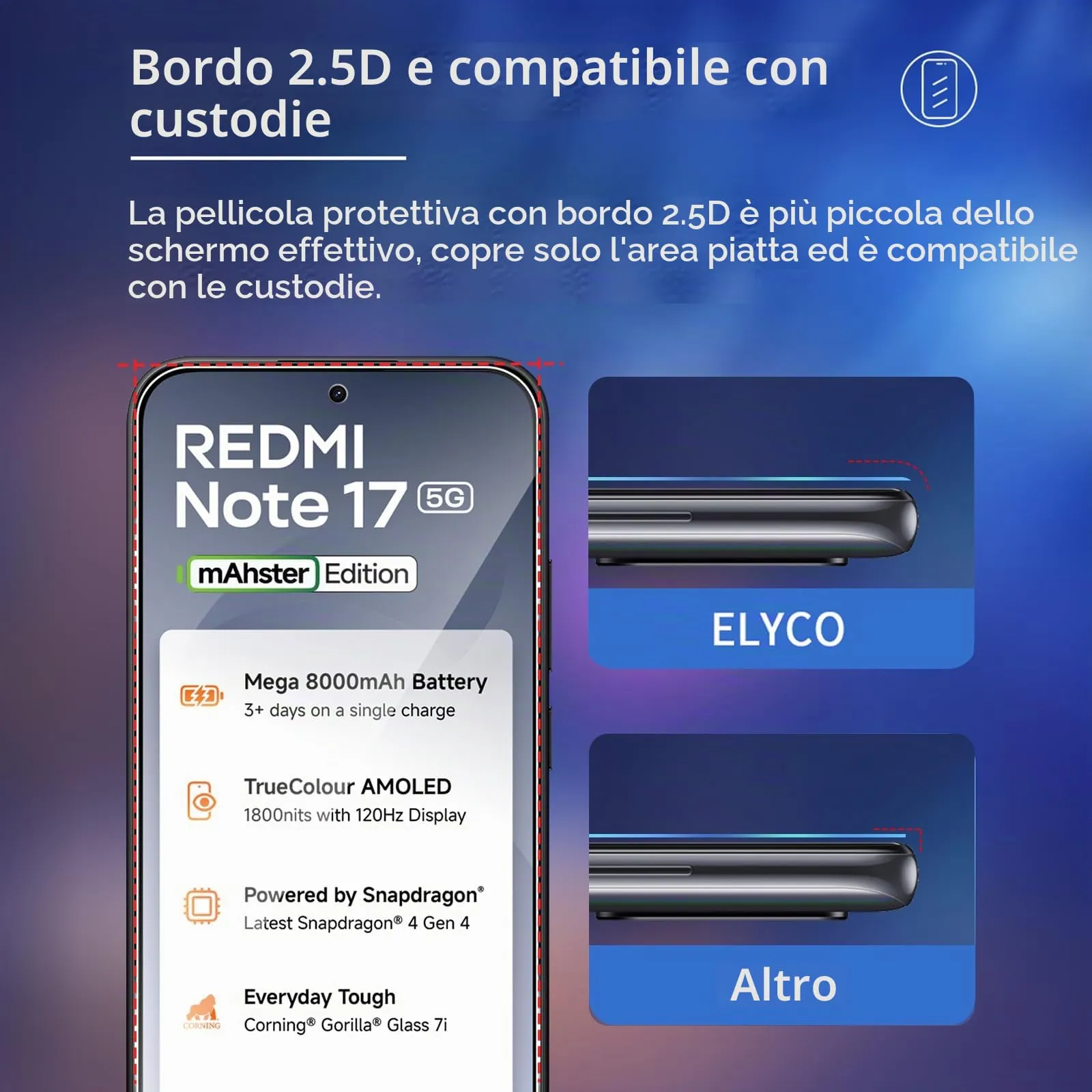 ELYCO Vetro Temperato per Xiaomi Redmi Note 17 4G/5G, 3+3 Pezzi - immagine 5