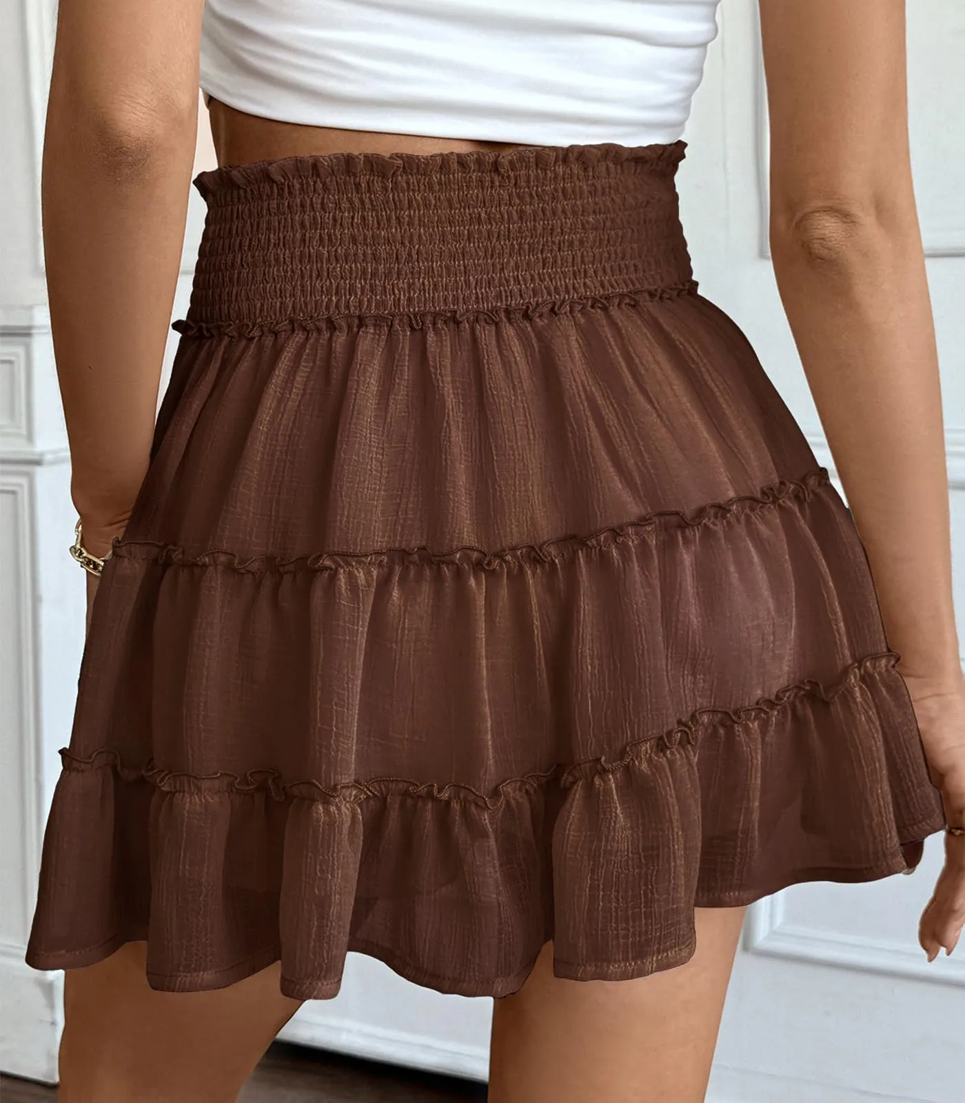 Adigaber Donna Mini Gonna Vita Alta Tinta Unita con Pantaloncini - immagine 3