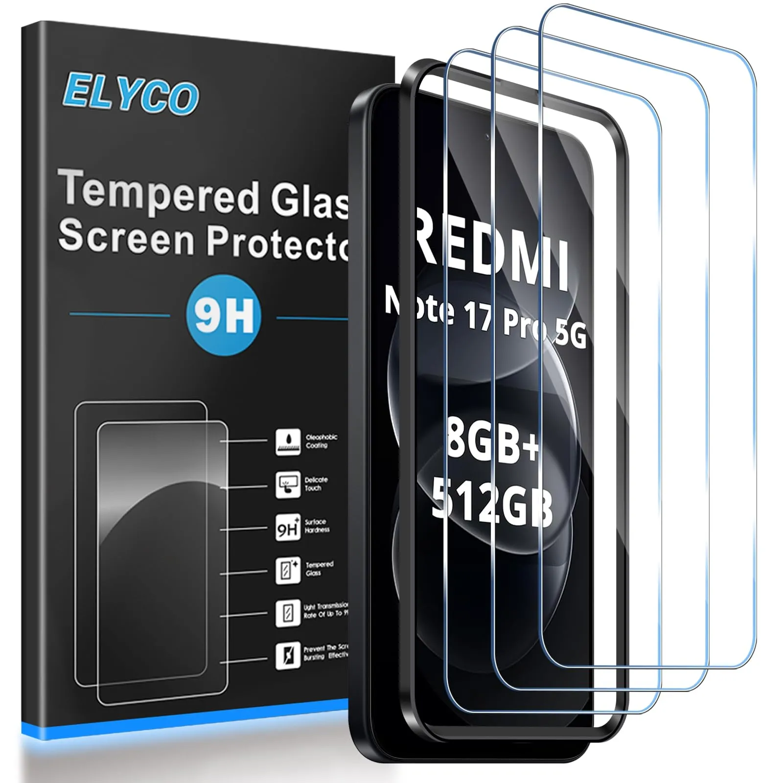 ELYCO Vetro Temperato per Xiaomi Redmi Note 17 Pro / 17 Pro Max 5G, 3 Pezzi - immagine 1