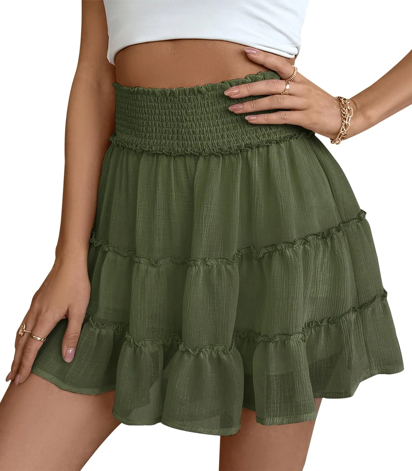 Adigaber Donna Mini Gonna Vita Alta Tinta Unita con Pantaloncini - immagine 2