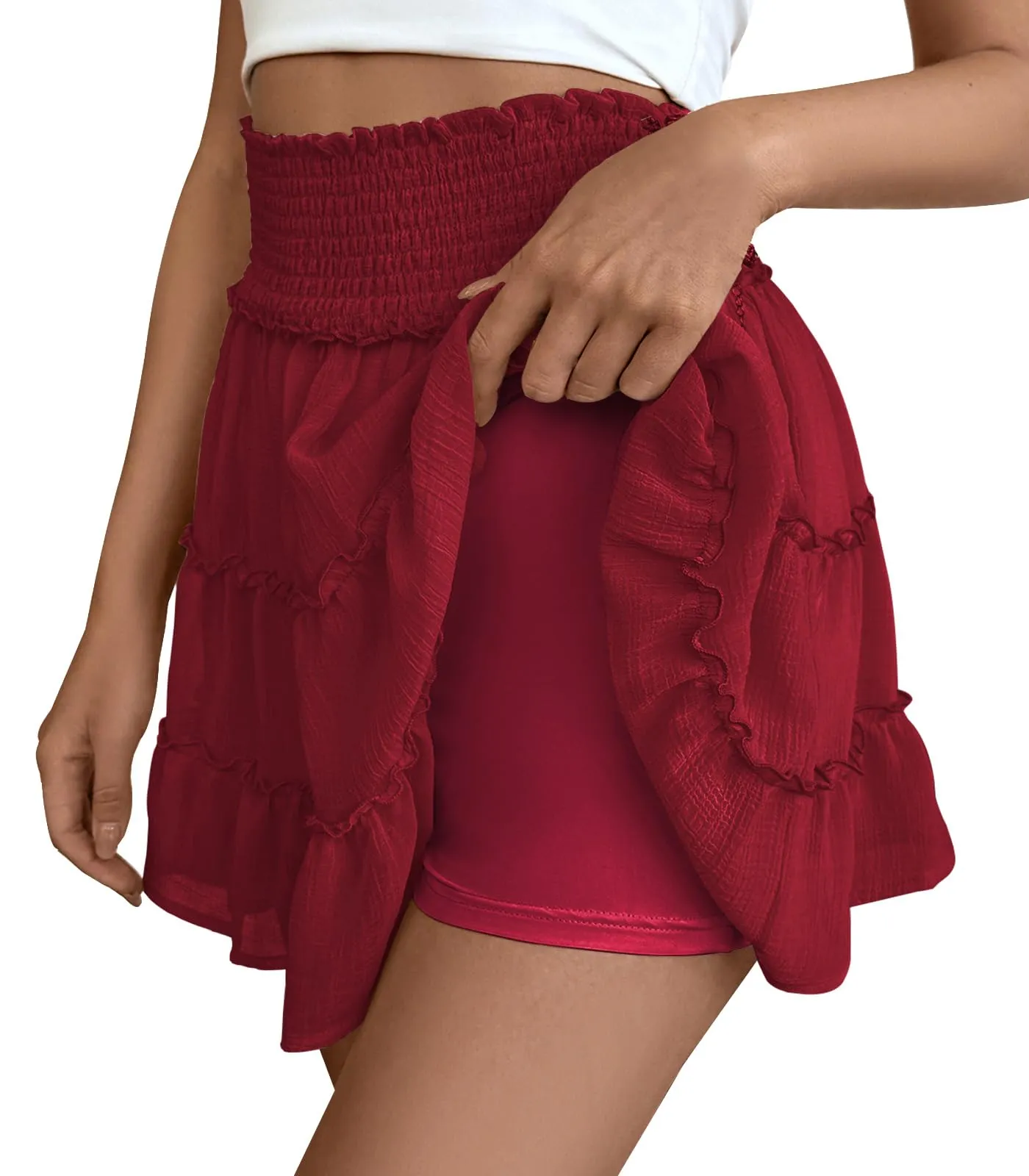 Adigaber Donna Mini Gonna Vita Alta Tinta Unita con Pantaloncini - immagine 1