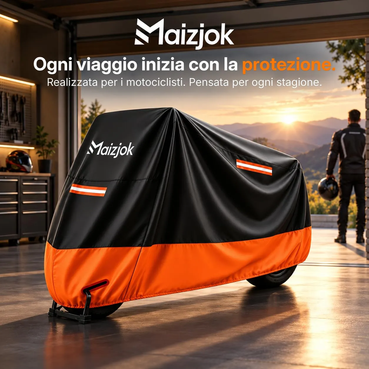 Maizjok Telo Copri Scooter e Motorino 50-125cc Impermeabile, 215x105x125 cm, Nero/Arancione - immagine 10