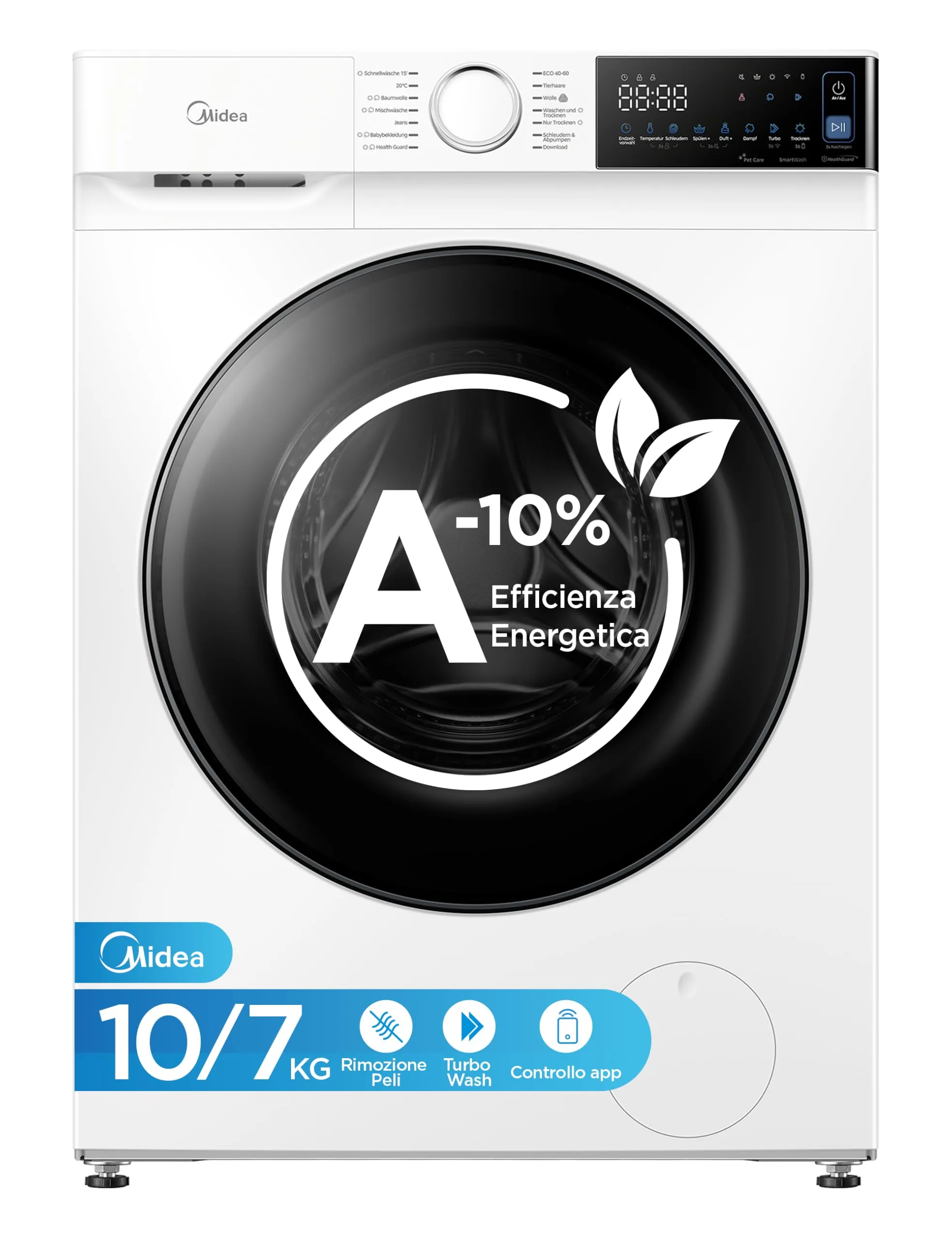 Midea Lavasciuga 10/7 kg Classe A-10%/D 1400 Giri Turbo Wash Controllo App MFV5ED100WBA10 - immagine 1