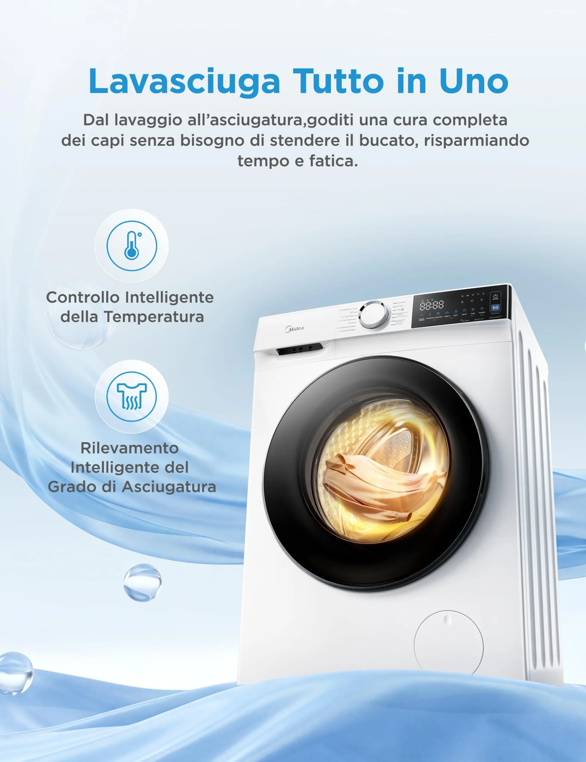 Midea Lavasciuga 10/7 kg Classe A-10%/D 1400 Giri Turbo Wash Controllo App MFV5ED100WBA10 - immagine 6