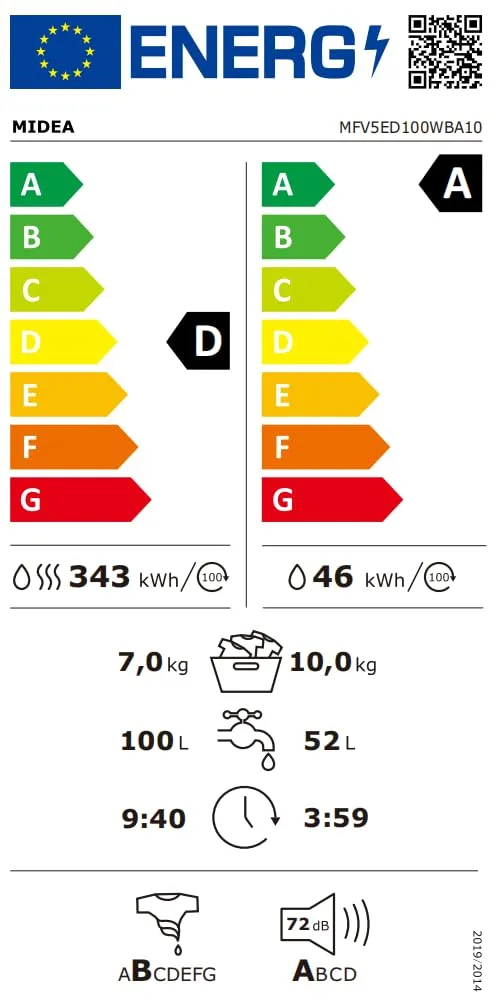 Midea Lavasciuga 10/7 kg Classe A-10%/D 1400 Giri Turbo Wash Controllo App MFV5ED100WBA10 - immagine 12