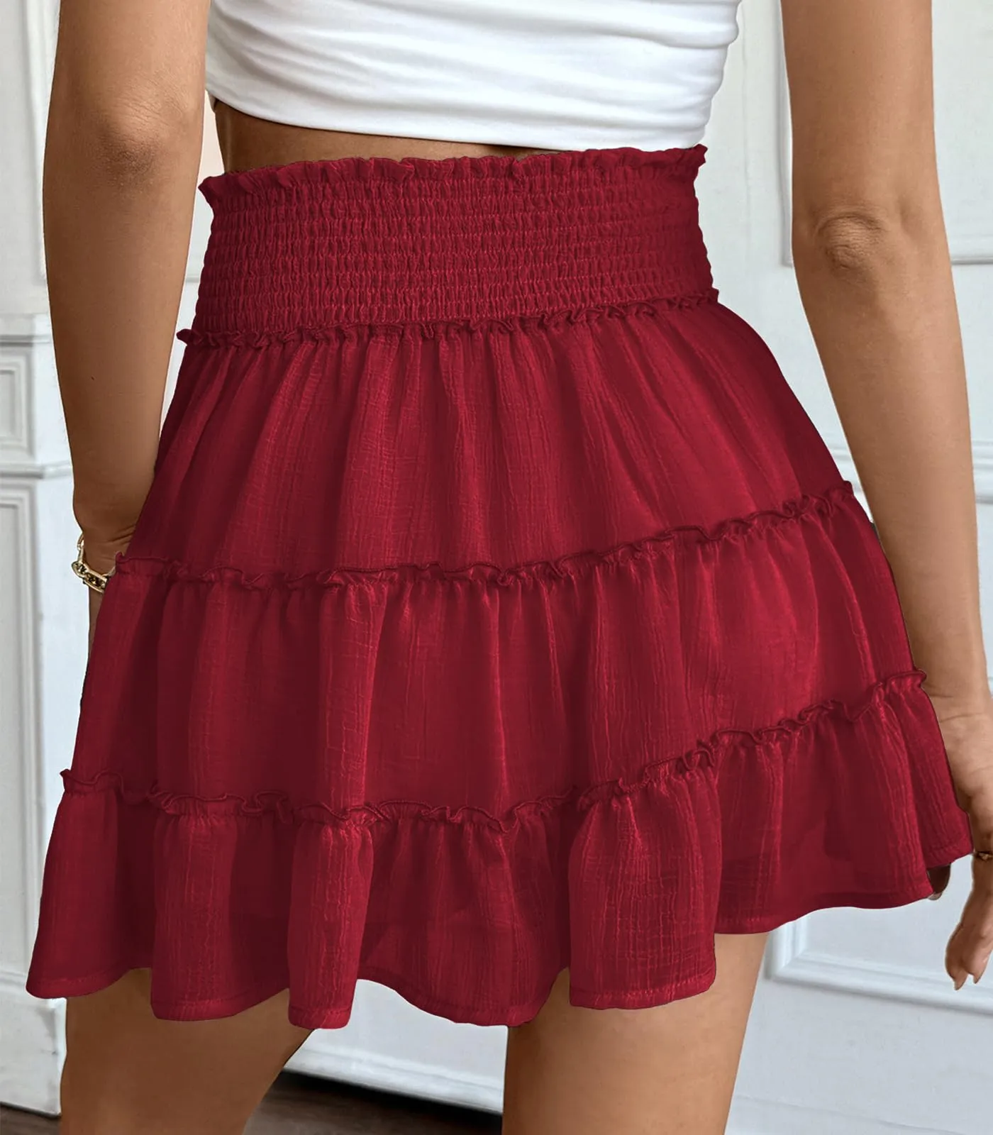 Adigaber Donna Mini Gonna Vita Alta Tinta Unita con Pantaloncini - immagine 3