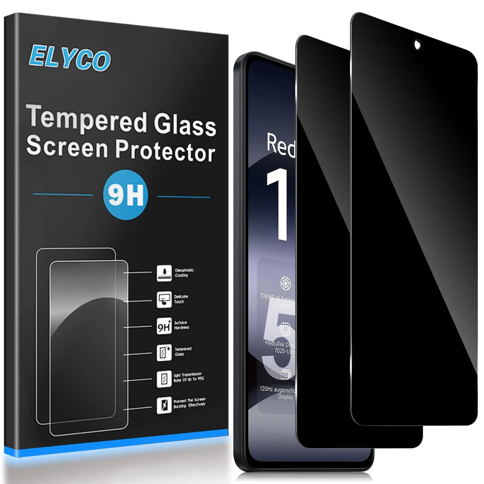 ELYCO Vetro Temperato Privacy per Xiaomi Redmi Note 17 4G/5G, 2 Pezzi - immagine 1