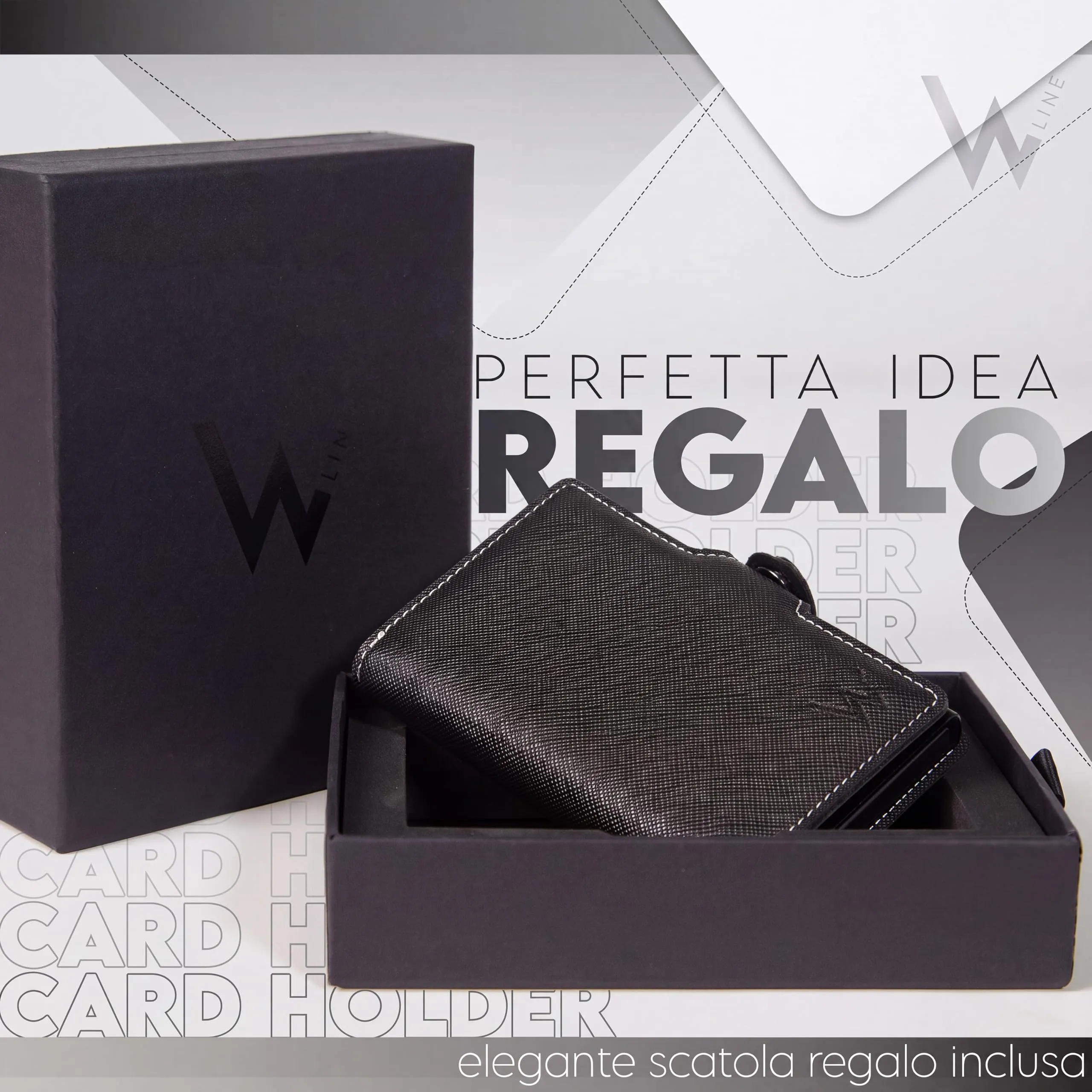 WLine Portafoglio Uomo Slim RFID con Zip, Pelle PU, Nero e Bianco Saffiano - immagine 5