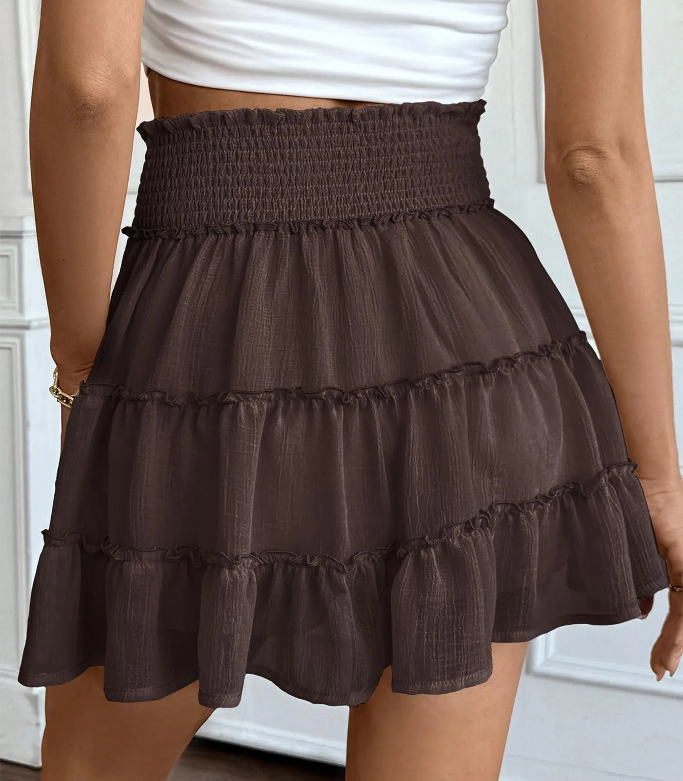 Adigaber Donna Mini Gonna Vita Alta Tinta Unita con Pantaloncini - immagine 3