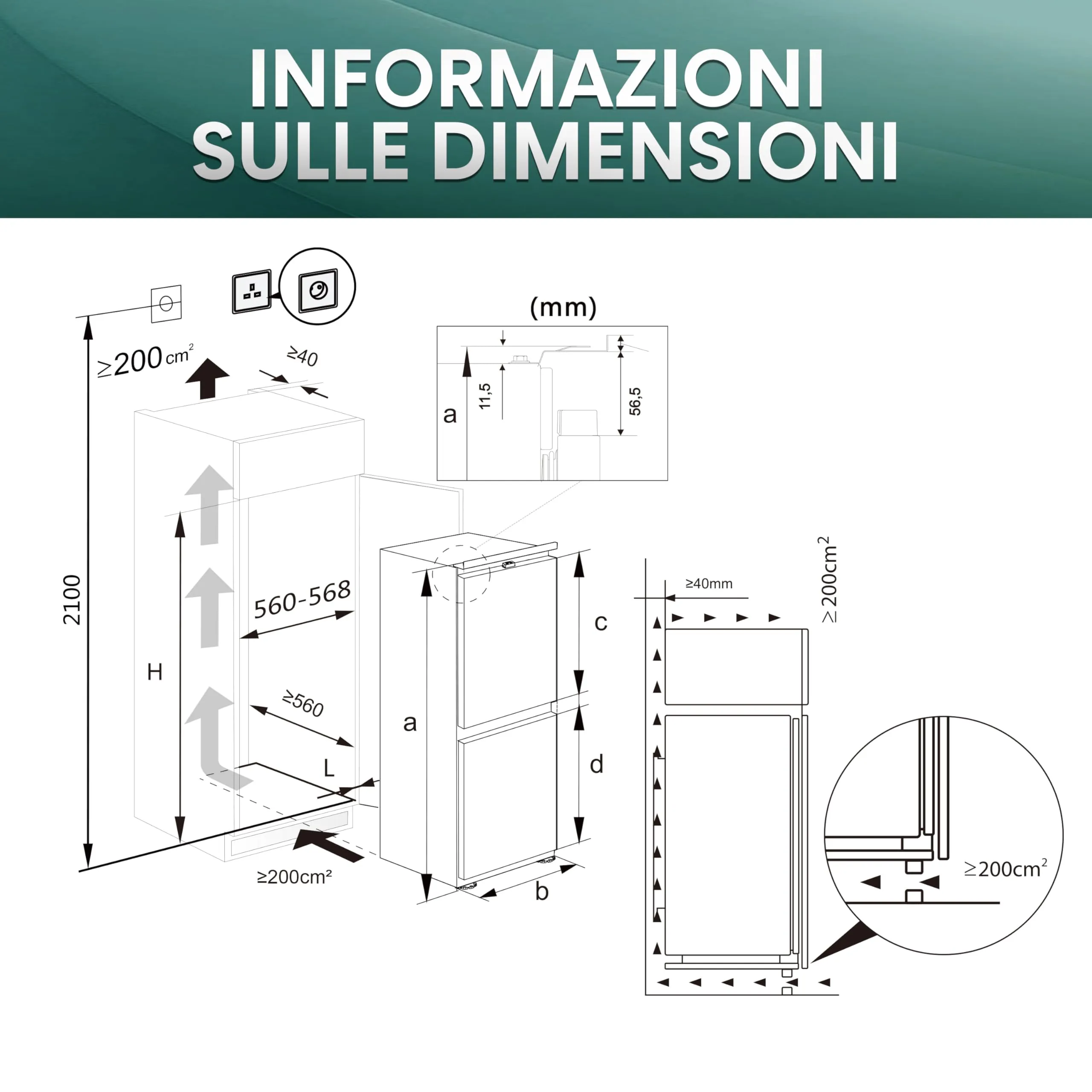 Hisense RB3B250NEWE1 Frigorifero Combinato da Incasso 252 Litri, Total No Frost, Bianco - immagine 3