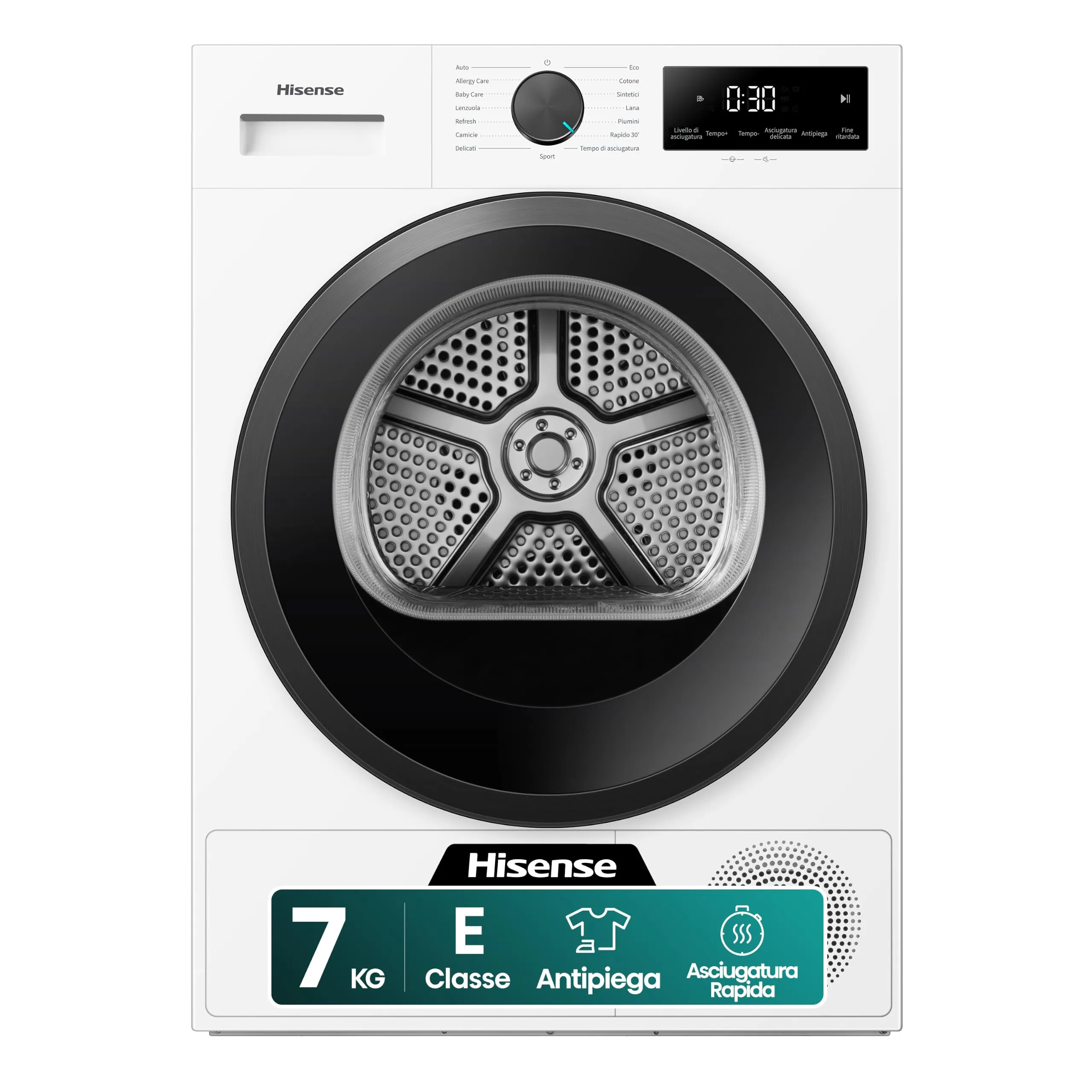 Hisense DH1I700UWEE Asciugatrice Pompa di Calore, 7 Kg, Classe E, Display Touch, Filtro Aromatico, 15 Programmi - immagine 1