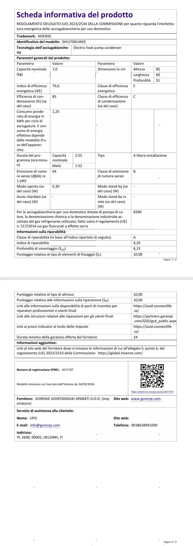 Hisense DH1I700UWEE Asciugatrice Pompa di Calore, 7 Kg, Classe E, Display Touch, Filtro Aromatico, 15 Programmi - immagine 15