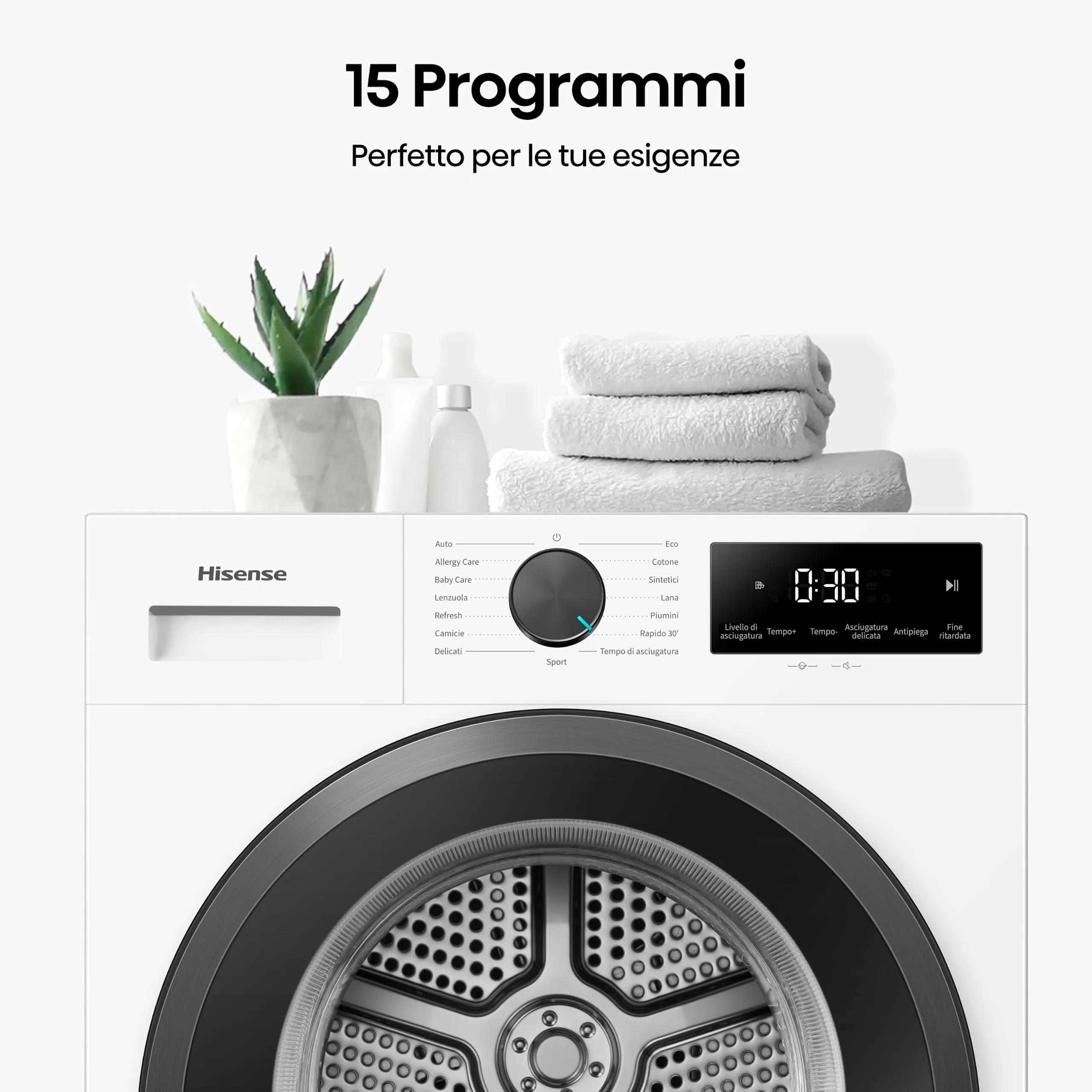Hisense DH1I900UWDC Asciugatrice a Pompa di Calore, 9 Kg, Classe D, Display Touch, Filtro Aromatico, 15 Programmi - immagine 10