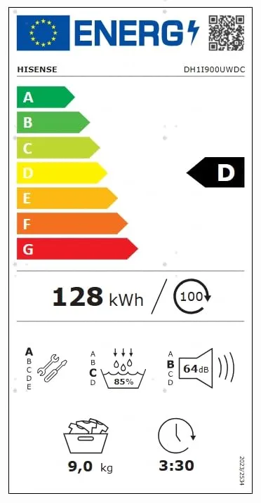 Hisense DH1I900UWDC Asciugatrice a Pompa di Calore, 9 Kg, Classe D, Display Touch, Filtro Aromatico, 15 Programmi - immagine 13