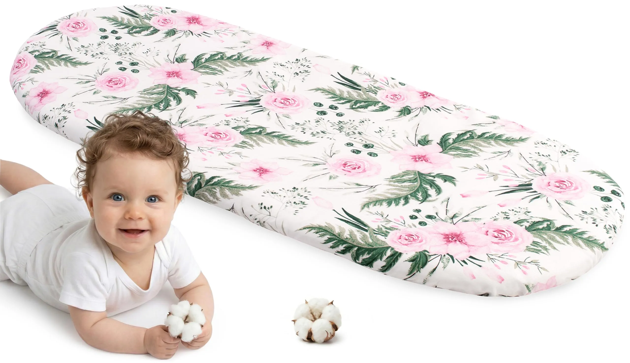 Medi Partners Lenzuolo Lettino Culla Navicella Neonato 86x40, 100% Cotone, Fiori Rosa - immagine 1