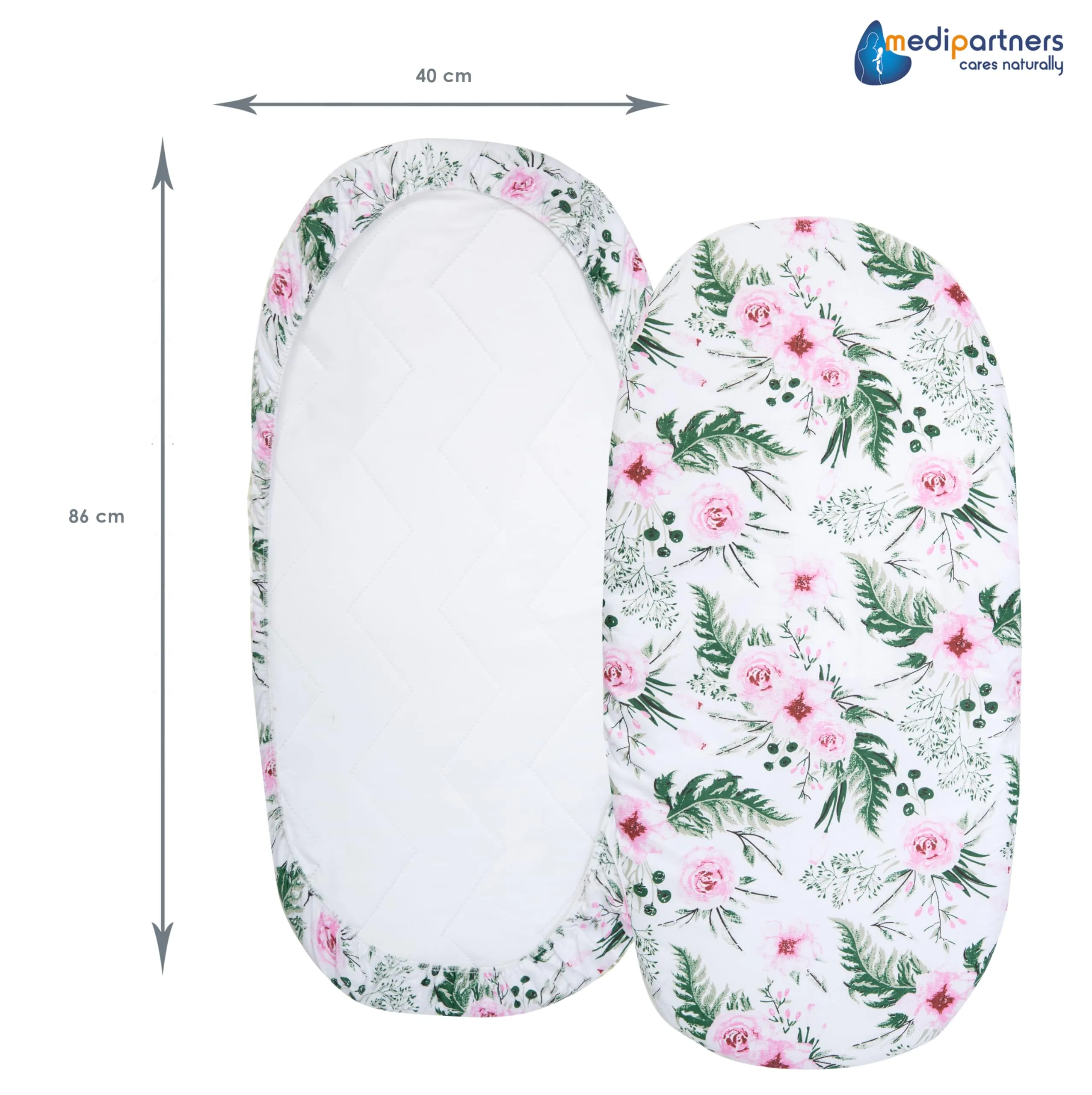 Medi Partners Lenzuolo Lettino Culla Navicella Neonato 86x40, 100% Cotone, Fiori Rosa - immagine 3