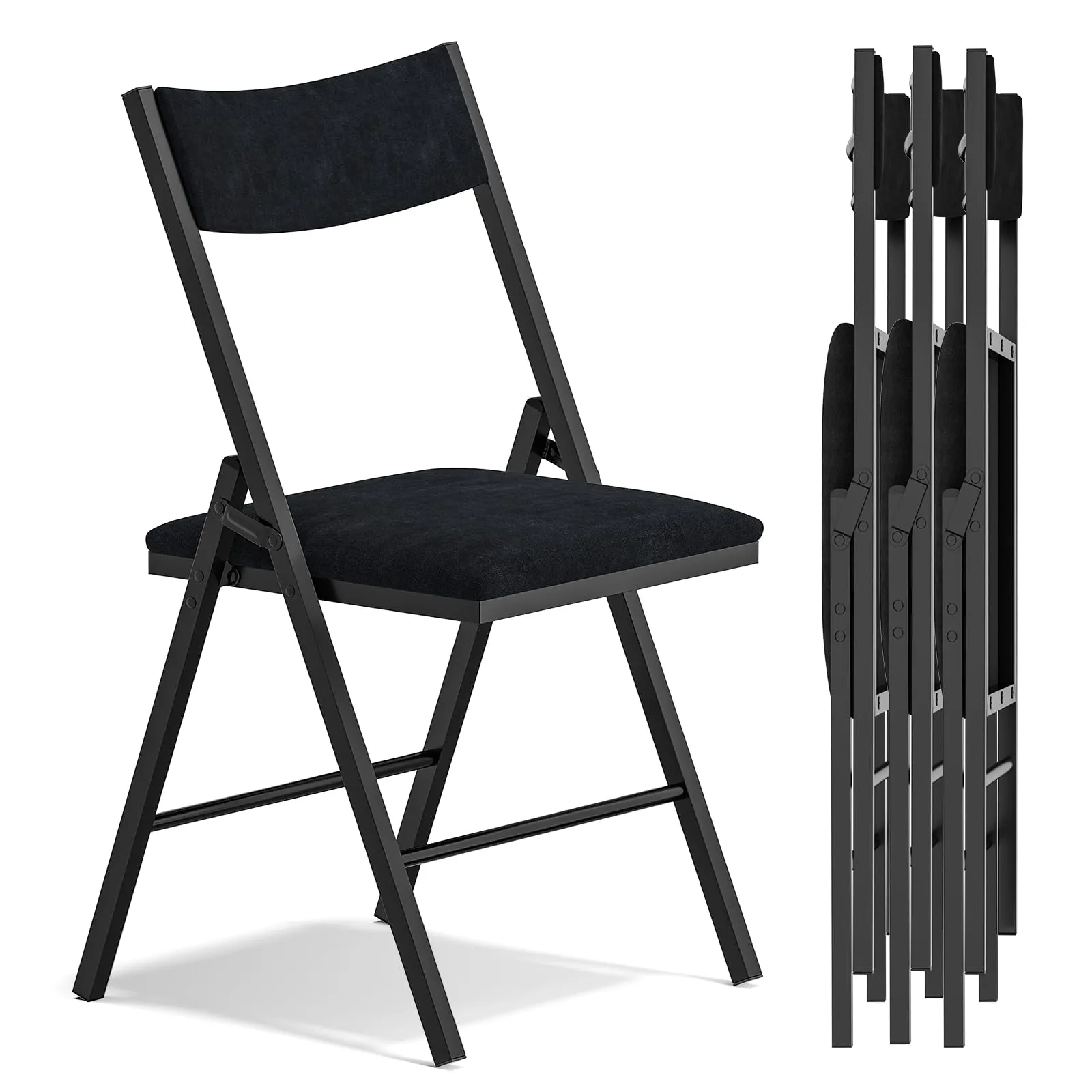 Asdsed Set di 4 Sedie Pieghevoli Imbottite in Velluto, Portata 180 kg, Nero - immagine 1