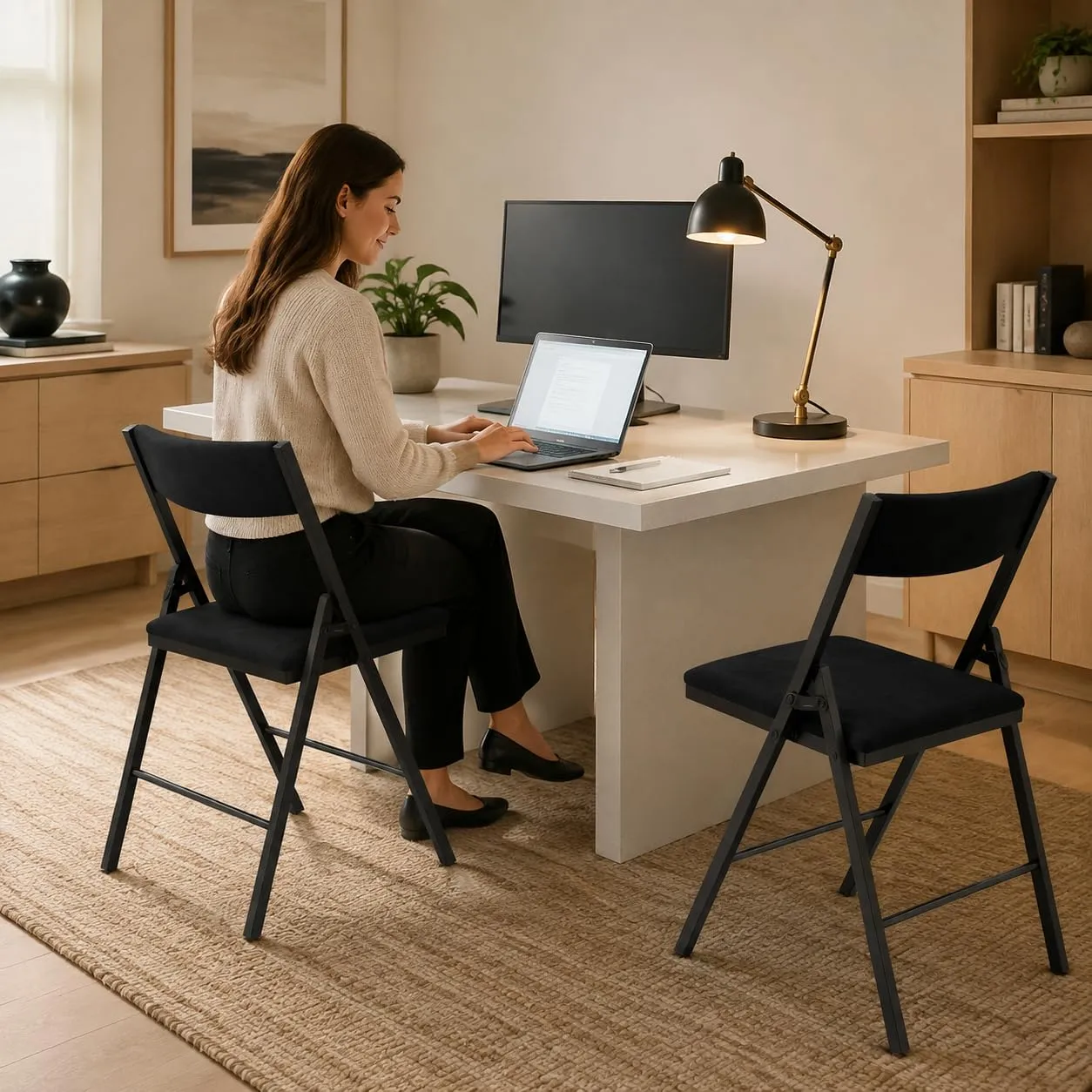 Asdsed Set di 4 Sedie Pieghevoli Imbottite in Velluto, Portata 180 kg, Nero - immagine 8
