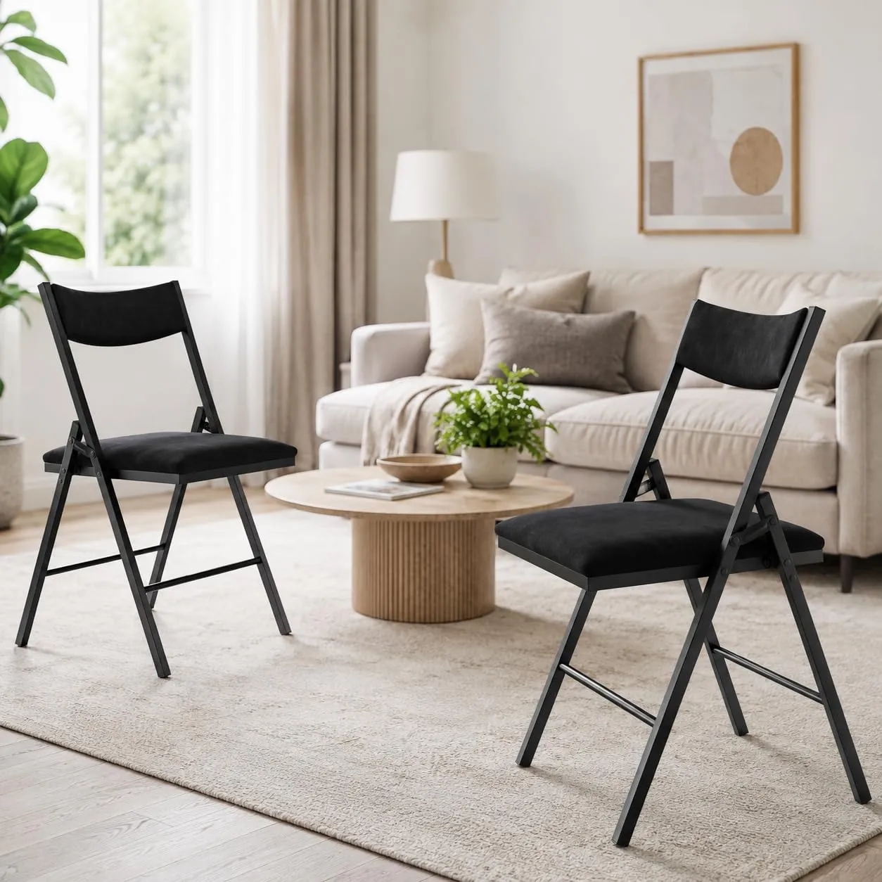 Asdsed Set di 4 Sedie Pieghevoli Imbottite in Velluto, Portata 180 kg, Nero - immagine 10