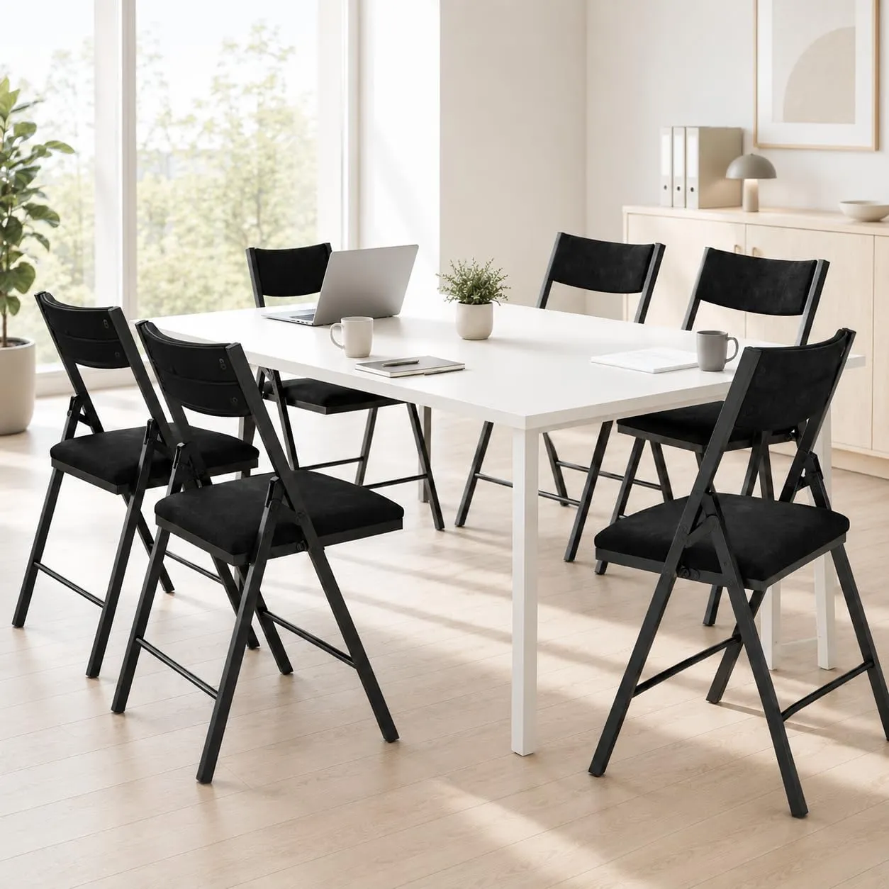 Asdsed Set di 4 Sedie Pieghevoli Imbottite in Velluto, Portata 180 kg, Nero - immagine 11