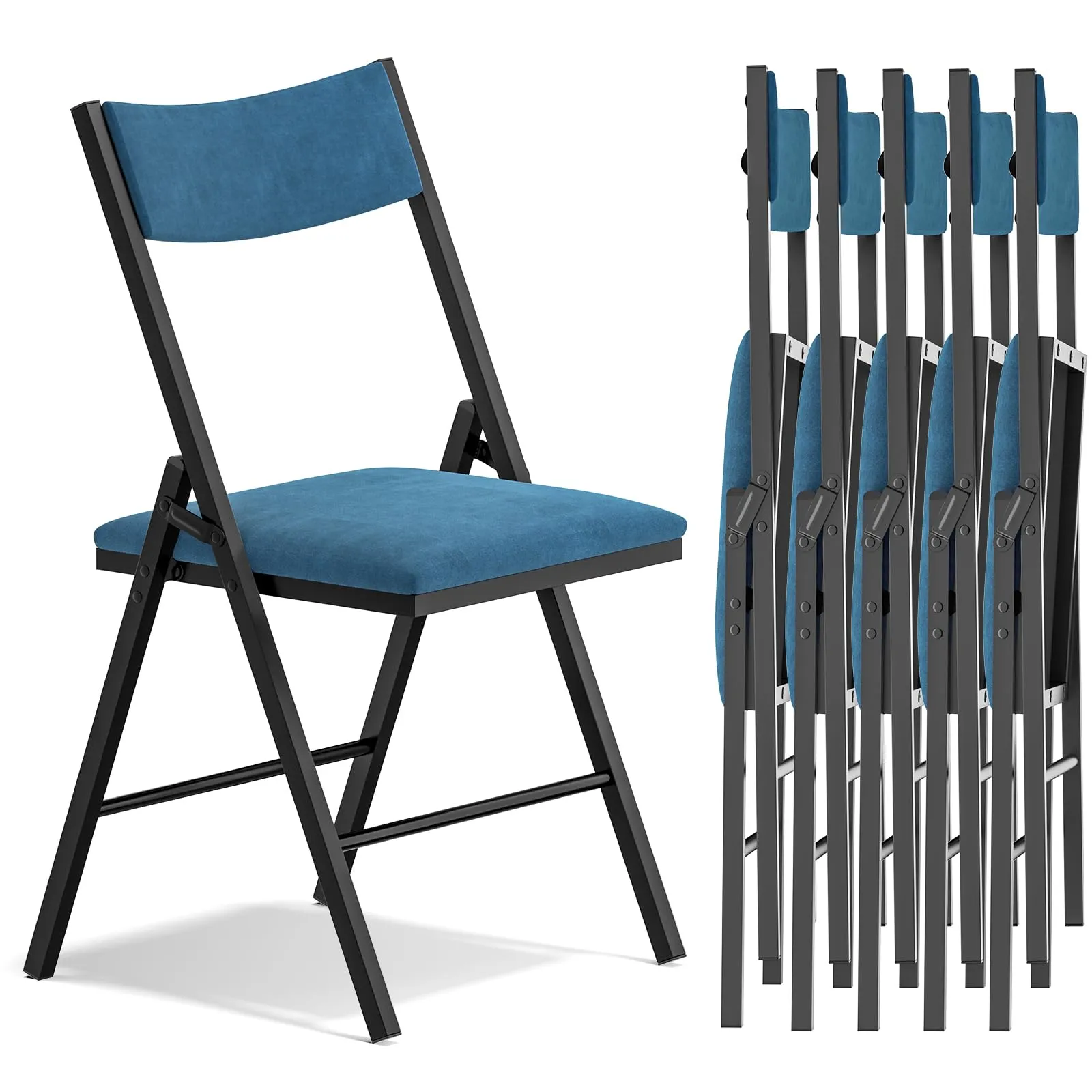 Asdsed Set di 6 Sedie Pieghevoli Imbottite, Portata 180 kg, Nero - immagine 1