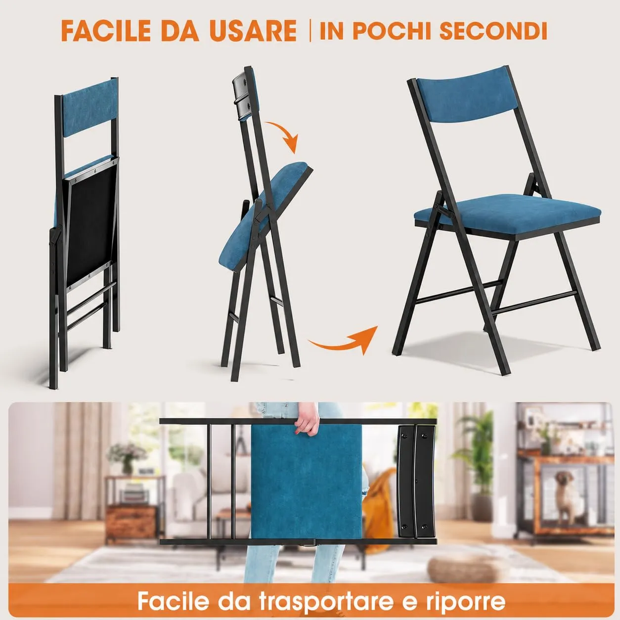 Asdsed Set di 6 Sedie Pieghevoli Imbottite, Portata 180 kg, Nero - immagine 6