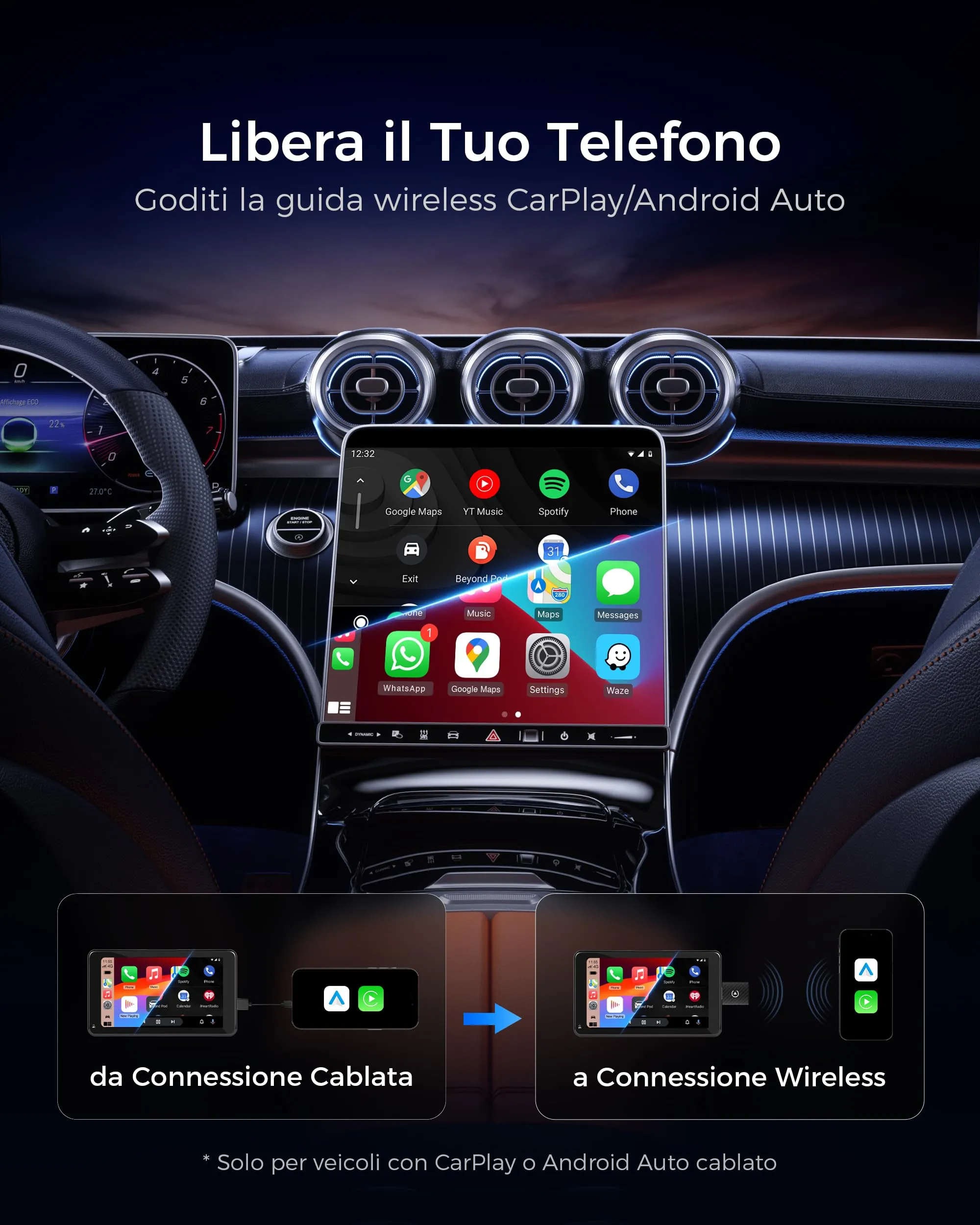 WityEye Adattatore CarPlay e Android Auto Wireless 2 in 1 - immagine 2