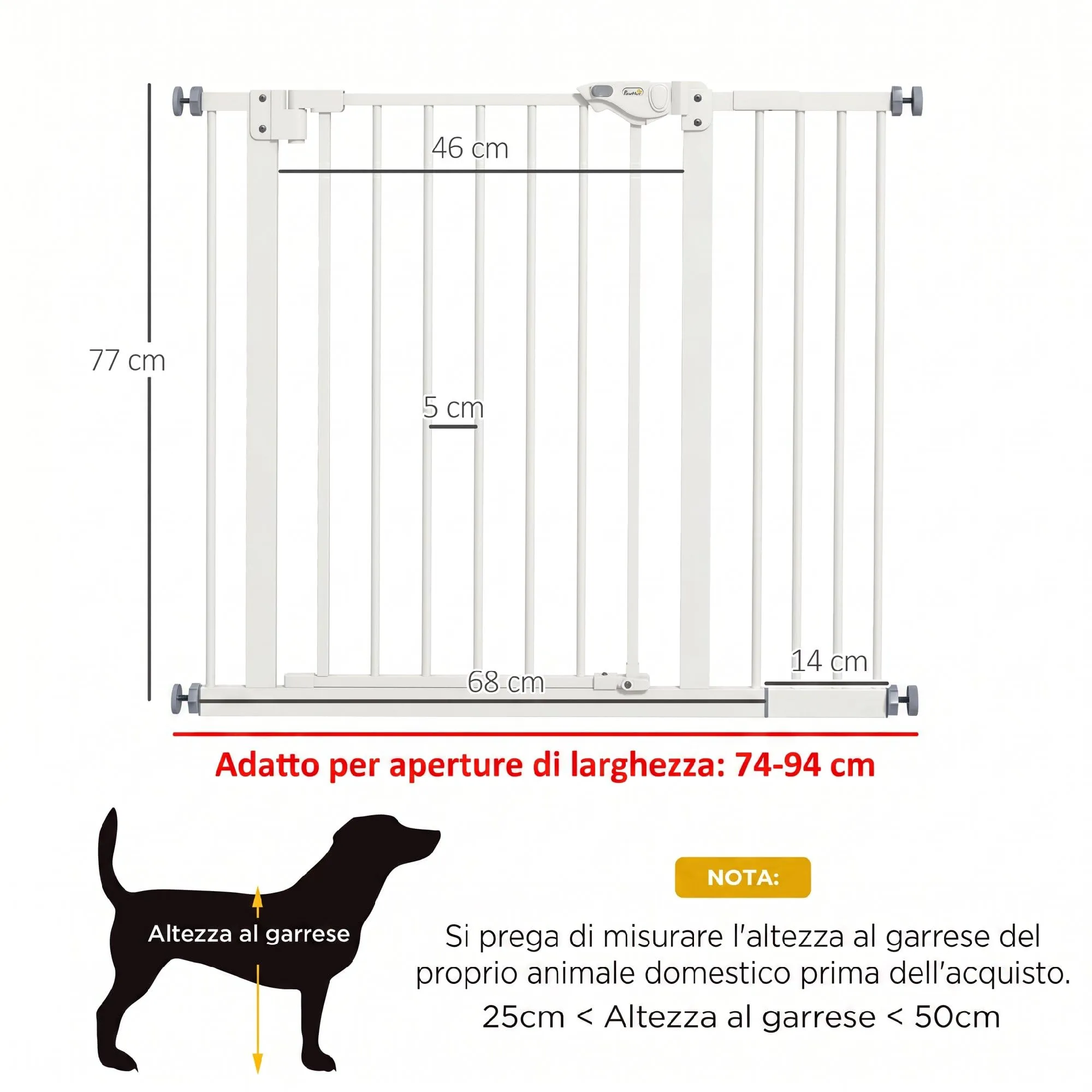 PawHut Cancellino per Cani Larghezza Regolabile 74-94 cm, Bianco - immagine 3