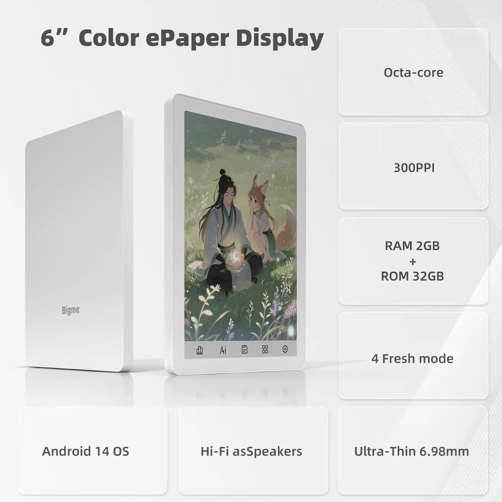 Bigme B6 E-Reader, 15.2 cm Color E-Ink, 2 GB + 32 GB - immagine 2