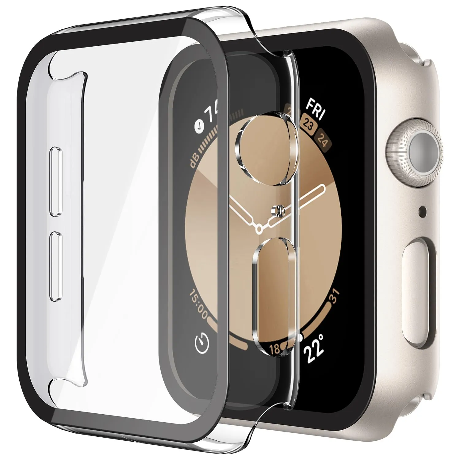 Misxi Cover in Vetro Temperato e PC per Apple Watch SE3/SE2/SE/Serie 6/5/4 40mm, 2 Pezzi (1 Luce Stellare + 1 Trasparente) - immagine 1