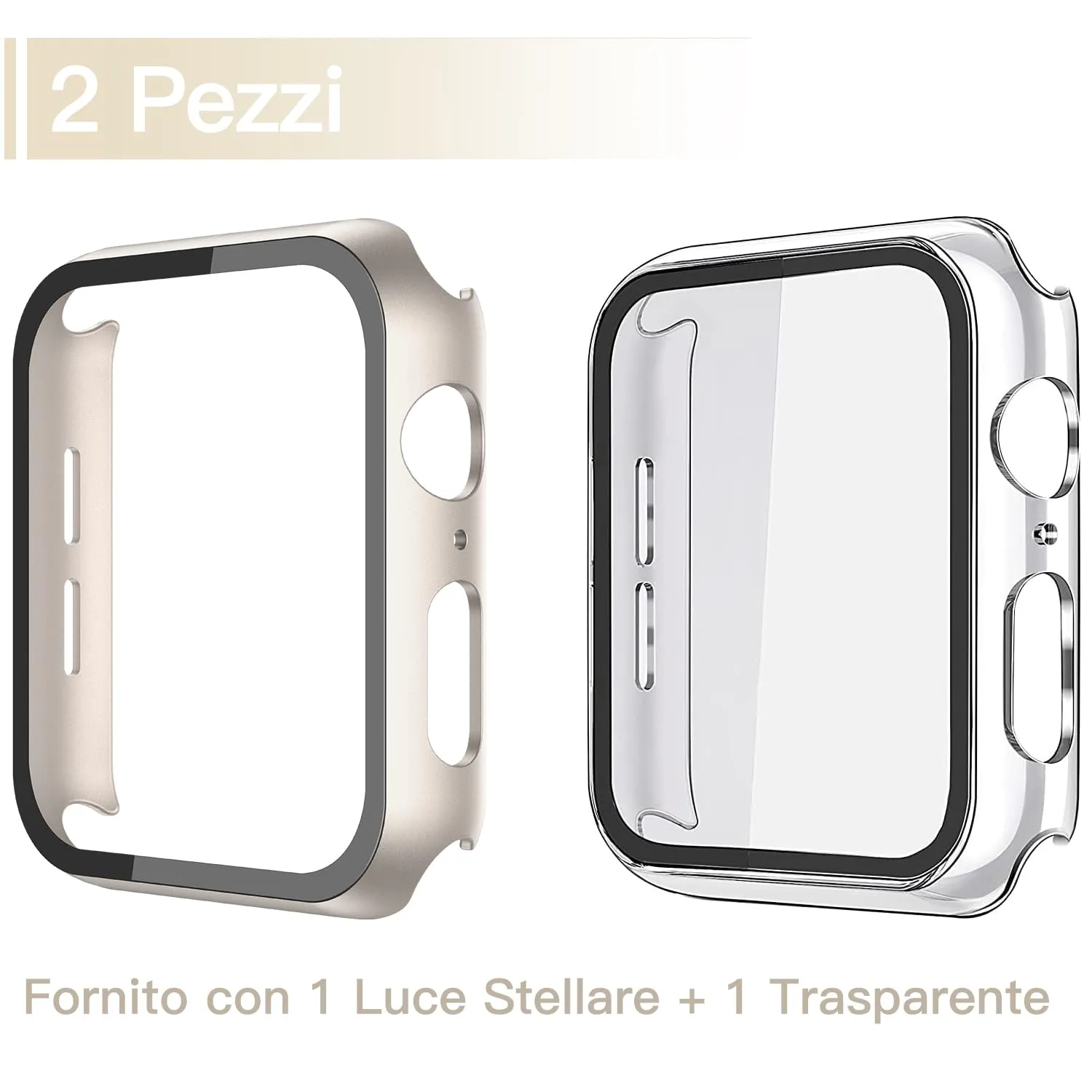 Misxi Cover in Vetro Temperato e PC per Apple Watch SE3/SE2/SE/Serie 6/5/4 40mm, 2 Pezzi (1 Luce Stellare + 1 Trasparente) - immagine 2
