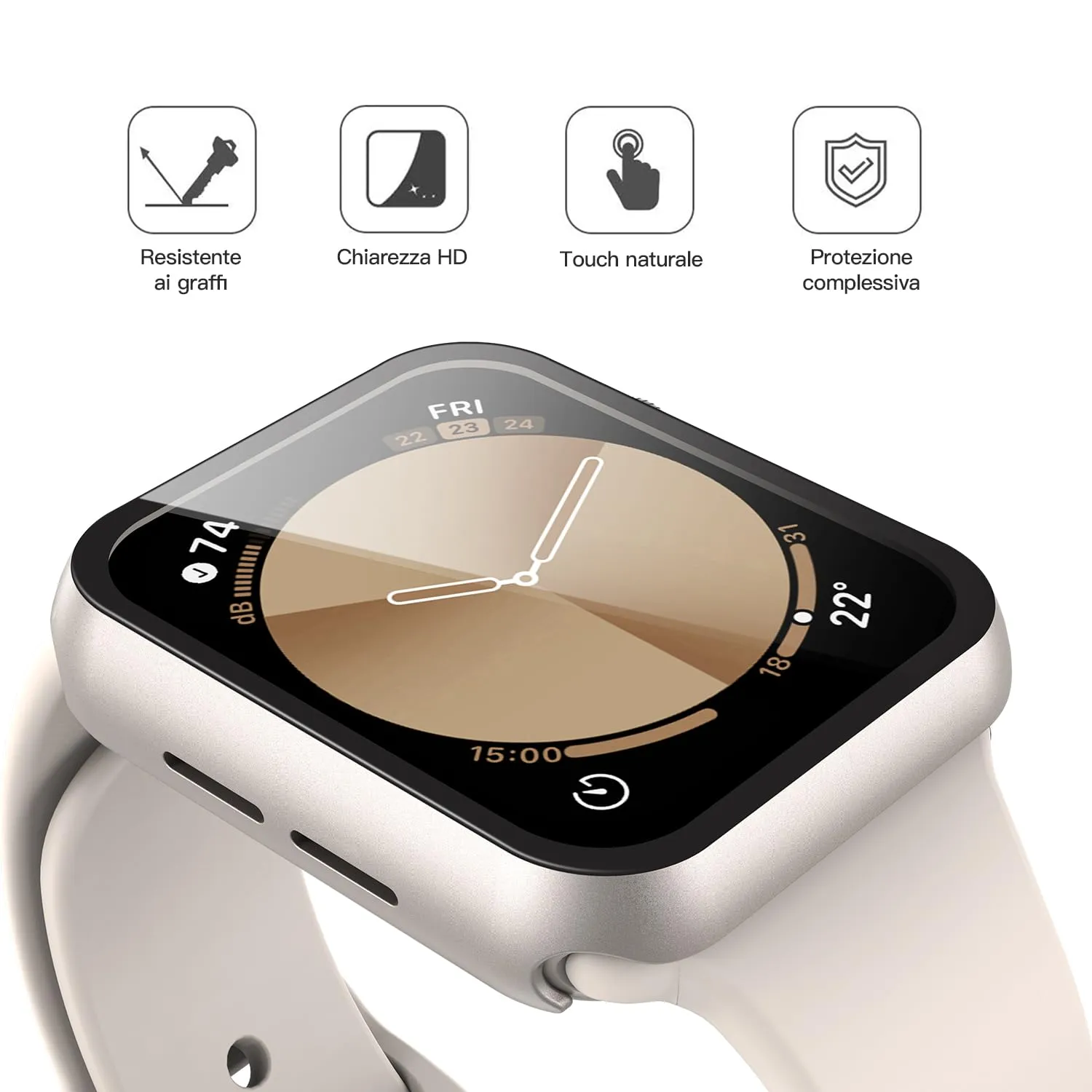 Misxi Cover in Vetro Temperato e PC per Apple Watch SE3/SE2/SE/Serie 6/5/4 40mm, 2 Pezzi (1 Luce Stellare + 1 Trasparente) - immagine 3